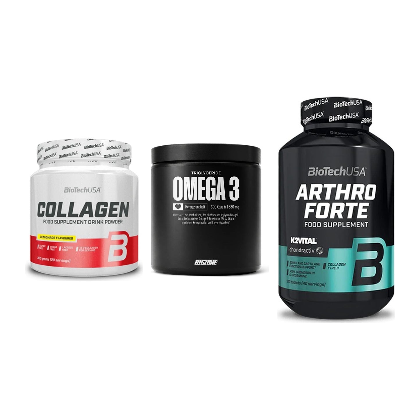 Gelenk-Set: BioTech Collagen + Big Zone Omega 3 + BioTech Arthro – alle enthaltenen Artikel
