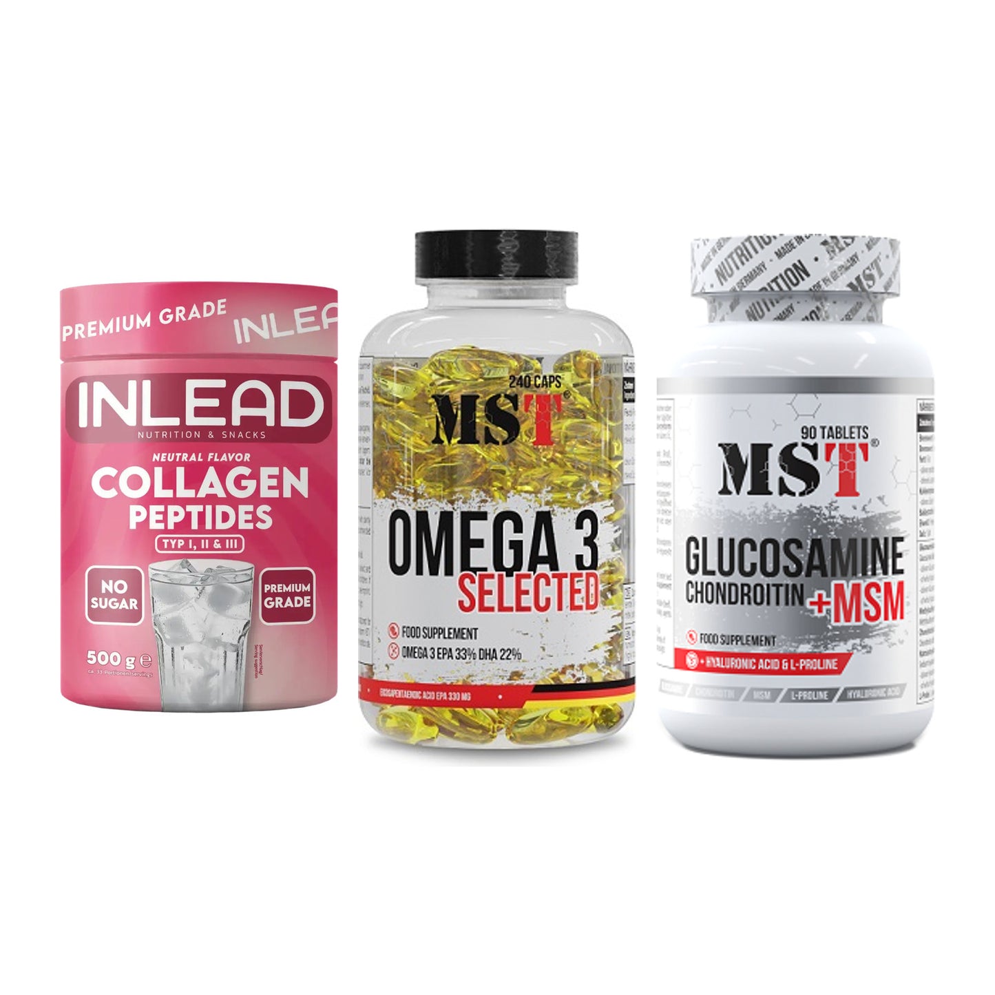 Gelenk-Set: INLEAD Collagen + MST Omega 3 + MST Glucosamine – alle enthaltenen Artikel