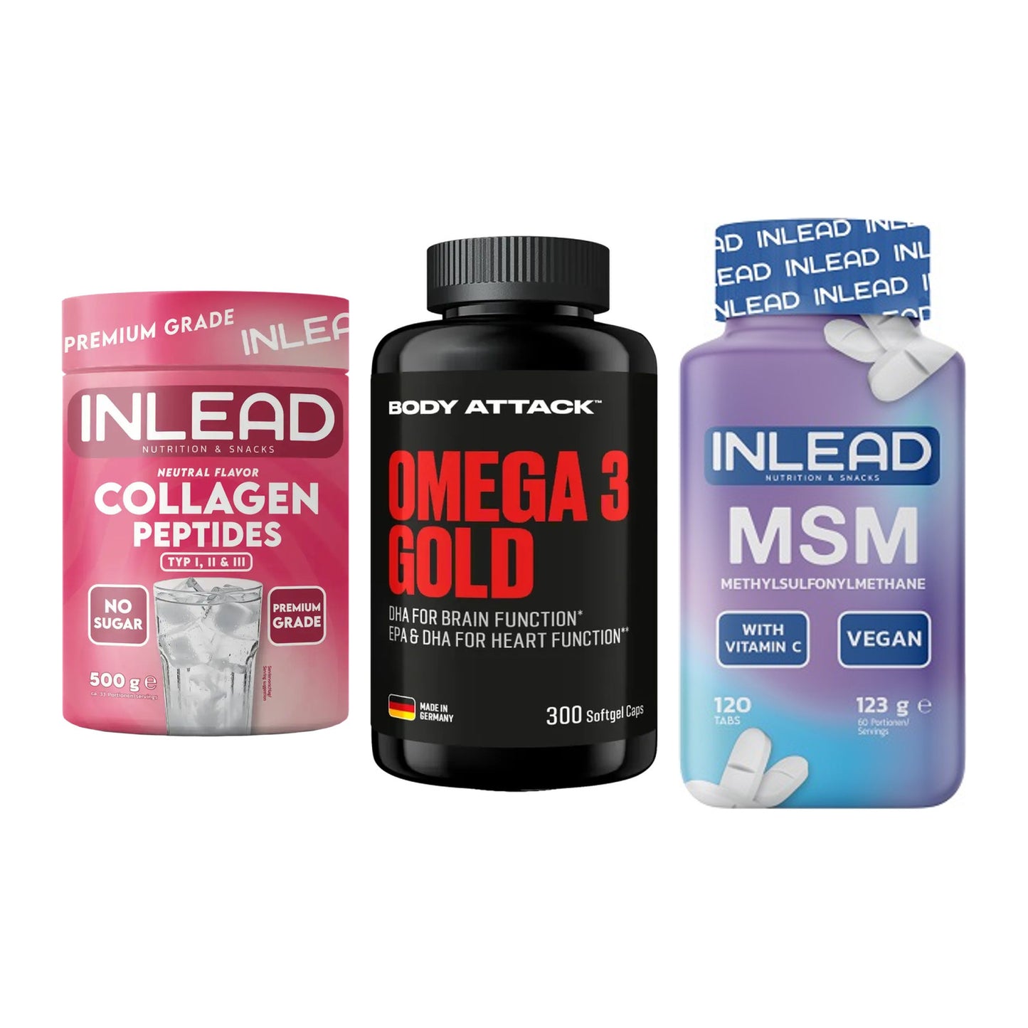 Gelenk-Set: INLEAD Collagen + Body Attack Omega + INLEAD MSM – alle enthaltenen Artikel