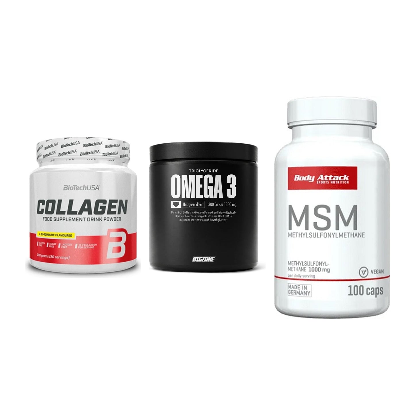 Gelenk-Set: BioTech Collagen + Big Zone Omega 3 + Body Attack MSM – alle enthaltenen Artikel