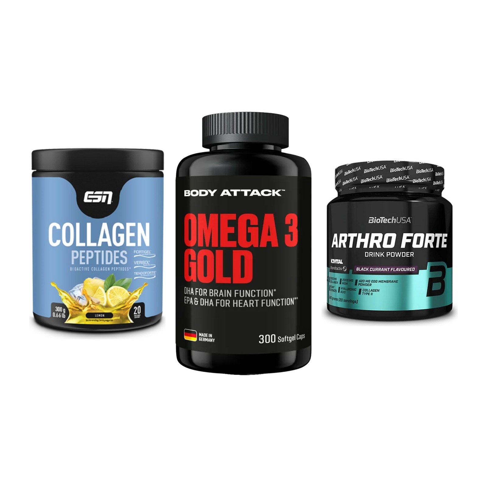 Gelenk-Set: ESN Collagen + Body Attack Omega + BioTech Arthro – alle enthaltenen Artikel