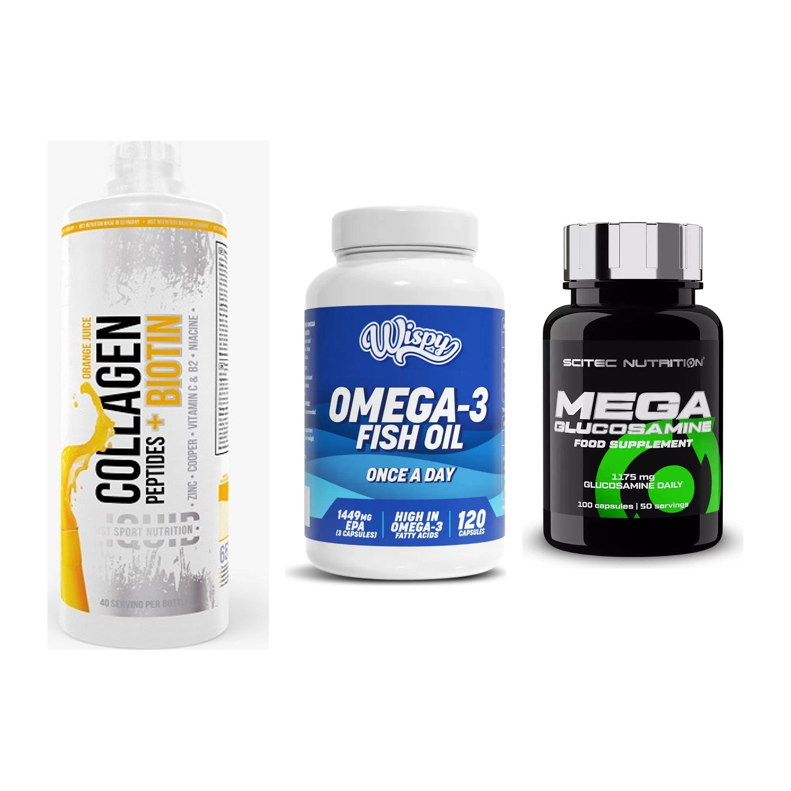 Gelenk-Set: MST Collagen + Wispy Omega 3 + Scitec Mega – alle enthaltenen Artikel