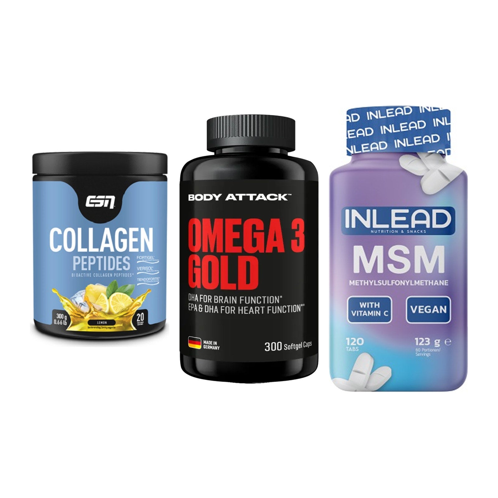 Gelenk-Set: ESN Collagen + Body Attack Omega + INLEAD MSM – alle enthaltenen Artikel