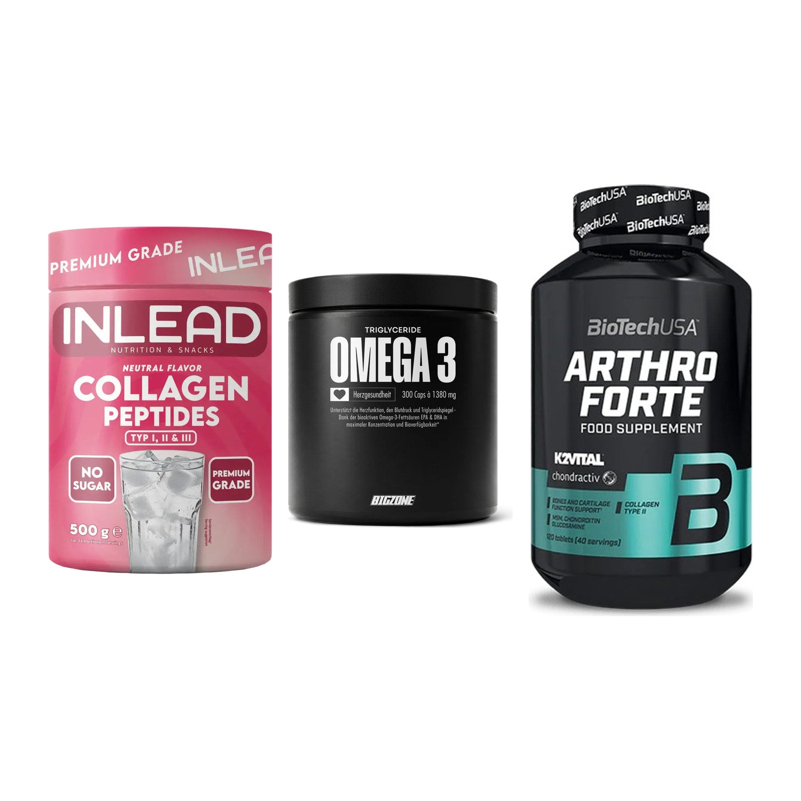 Gelenk-Set: INLEAD Collagen + Big Zone Omega 3 + BioTech Arthro – alle enthaltenen Artikel