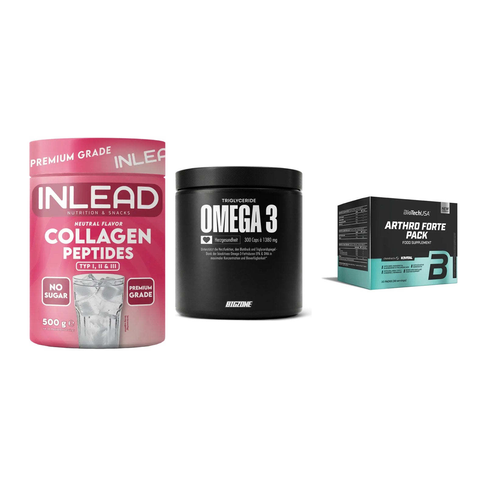 Gelenk-Set: INLEAD Collagen + Big Zone Omega 3 + BioTech Arthro – alle enthaltenen Artikel