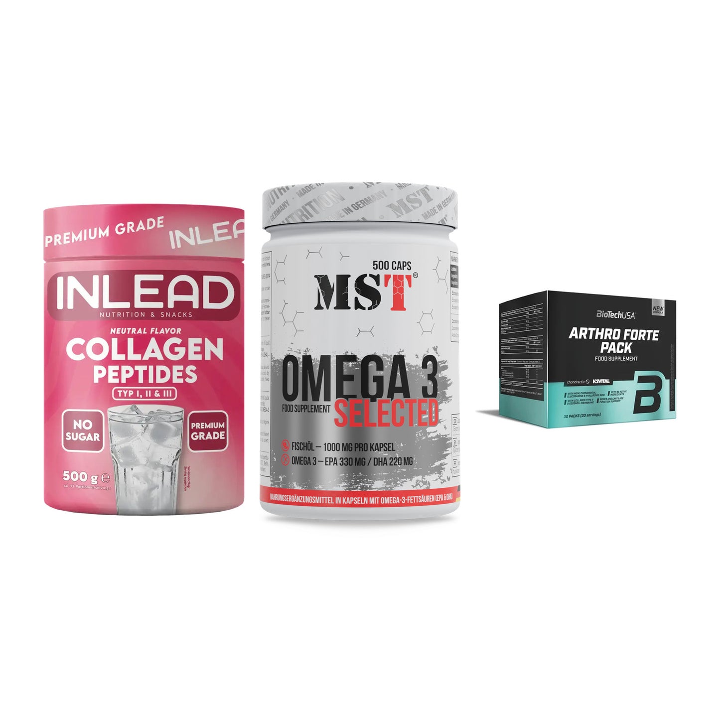 Gelenk-Set: INLEAD Collagen + MST Omega 3 + BioTech Arthro – alle enthaltenen Artikel