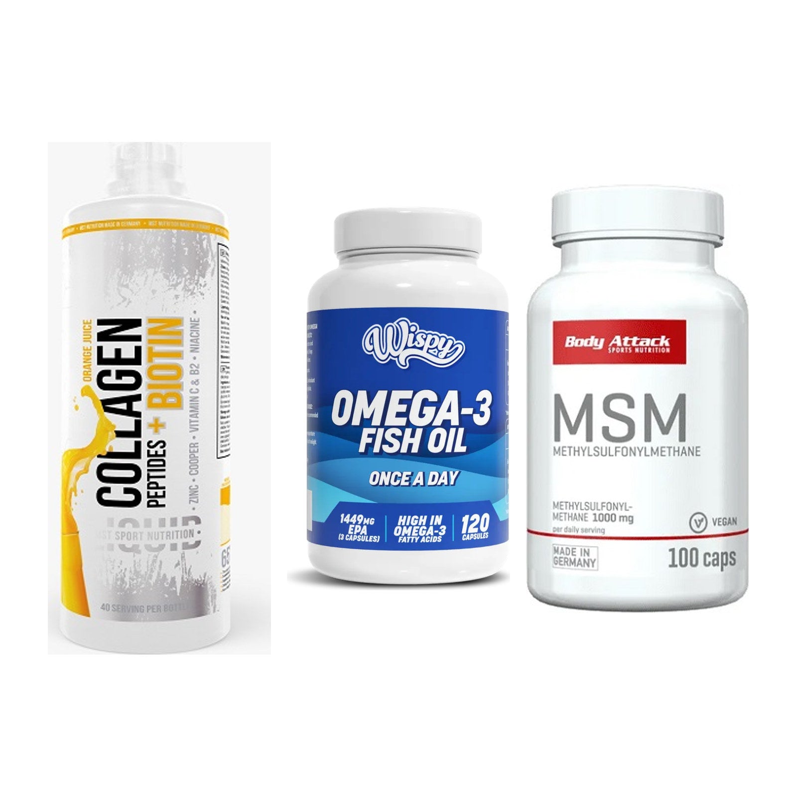 Gelenk-Set: MST Collagen + Wispy Omega 3 + Body Attack MSM – alle enthaltenen Artikel