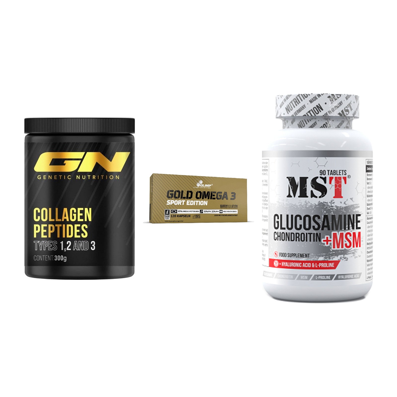 Gelenk-Set: GN Peptan + Olimp Omega 3 + MST Glucosamine – alle enthaltenen Artikel