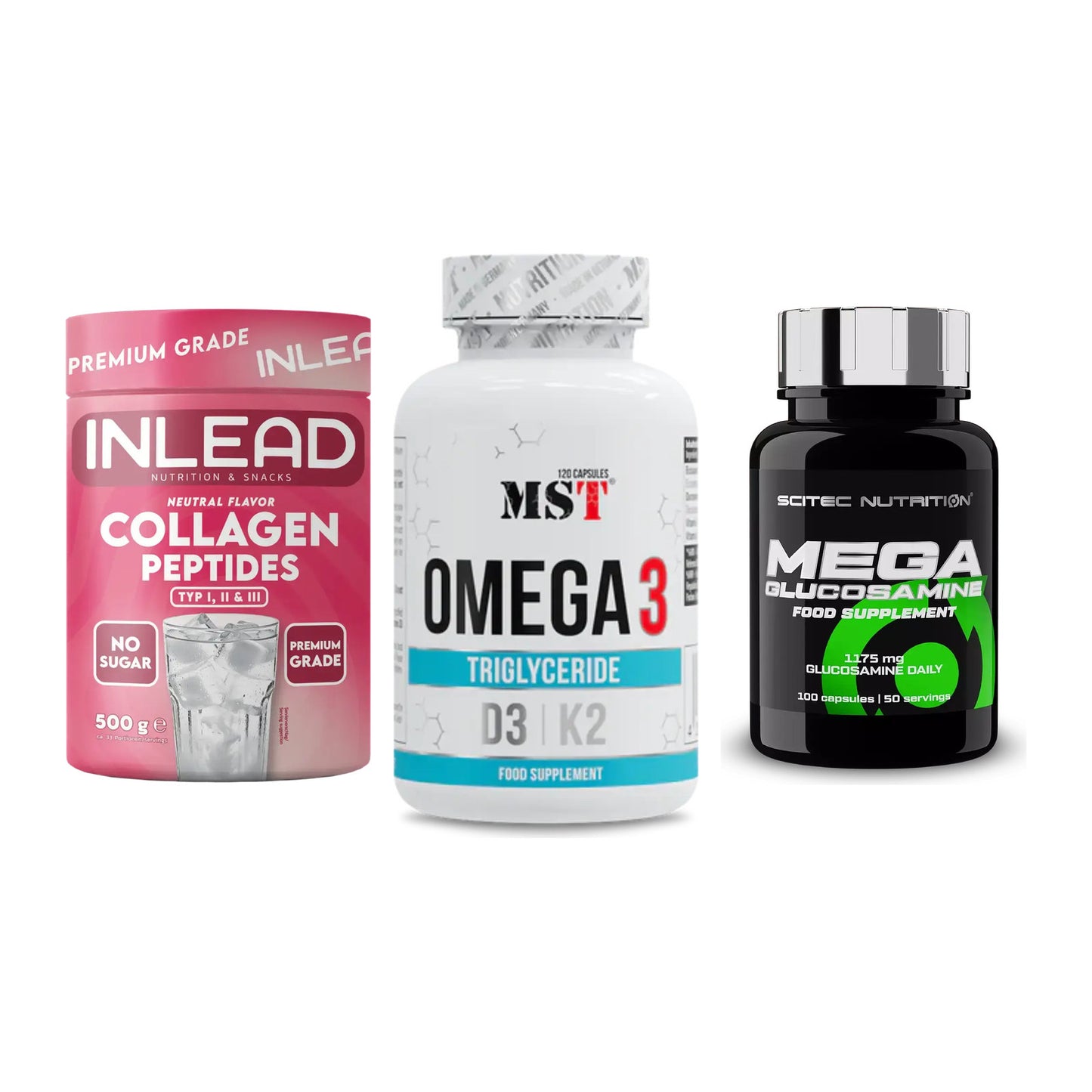 Gelenk-Set: INLEAD Collagen + MST Omega 3 500 + Scitec Mega – alle enthaltenen Artikel