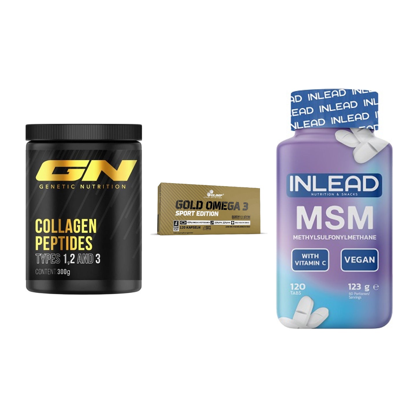 Gelenk-Set: GN Peptan + Olimp Omega 3 + INLEAD MSM – alle enthaltenen Artikel