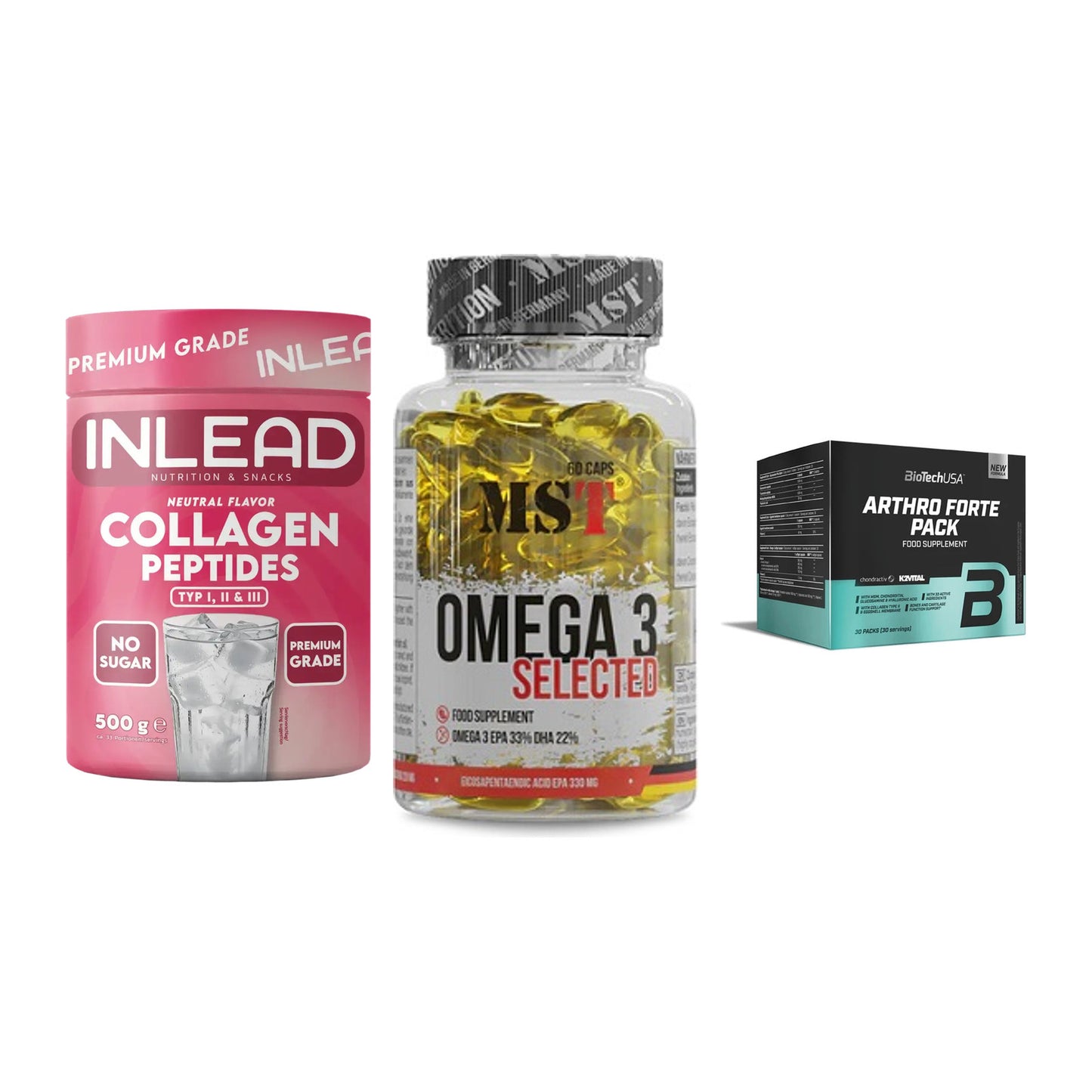 Gelenk-Set: INLEAD Collagen + MST Omega 3 + BioTech Arthro – alle enthaltenen Artikel