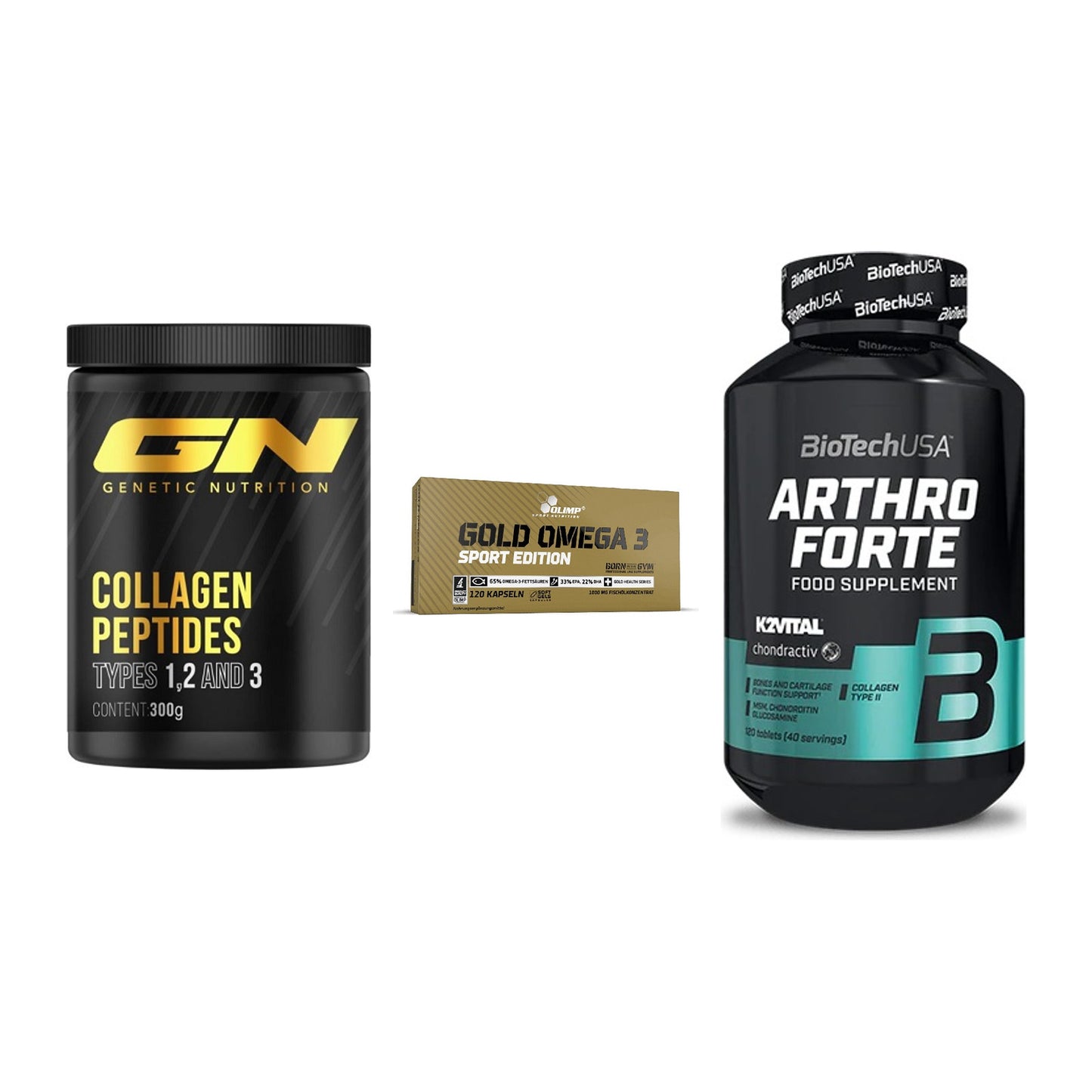 Gelenk-Set: GN Peptan + Olimp Omega 3 + BioTech Arthro – alle enthaltenen Artikel