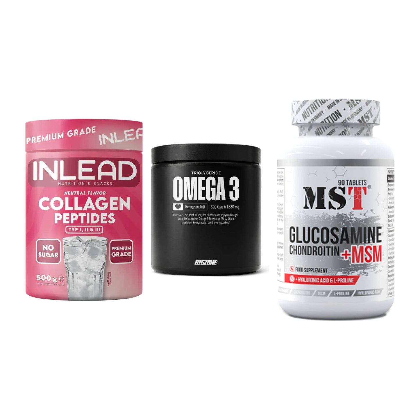 Gelenk-Set: INLEAD Collagen + Big Zone Omega 3 + MST Glucosamine – alle enthaltenen Artikel