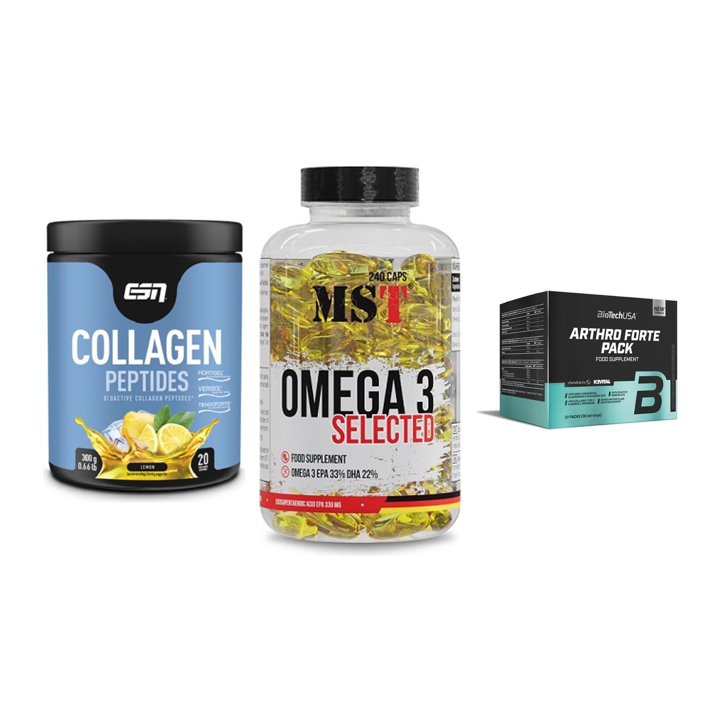 Gelenk-Set: ESN Collagen + MST Omega 3 + BioTech Arthro – alle enthaltenen Artikel