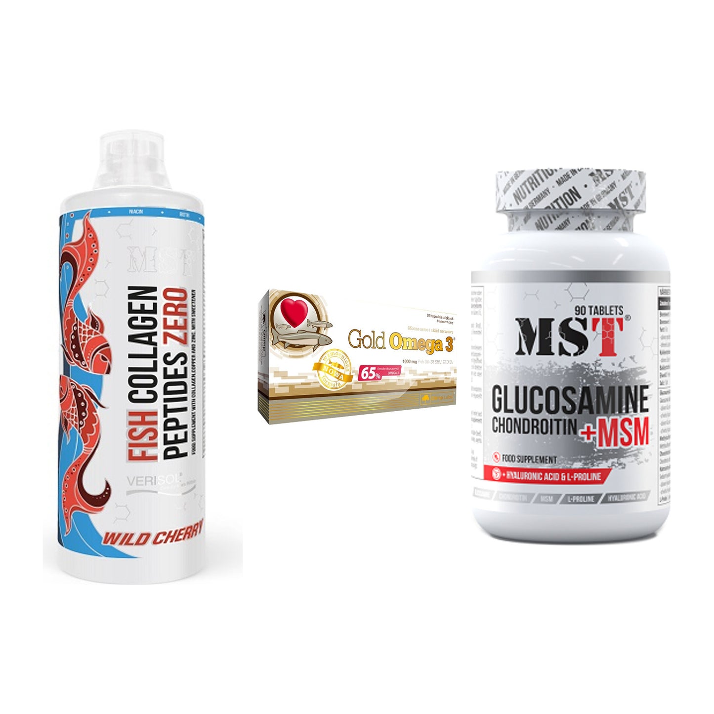 Gelenk-Set: MST Fish Collagen + Olimp Omega 3 + MST Glucosamine – alle enthaltenen Artikel