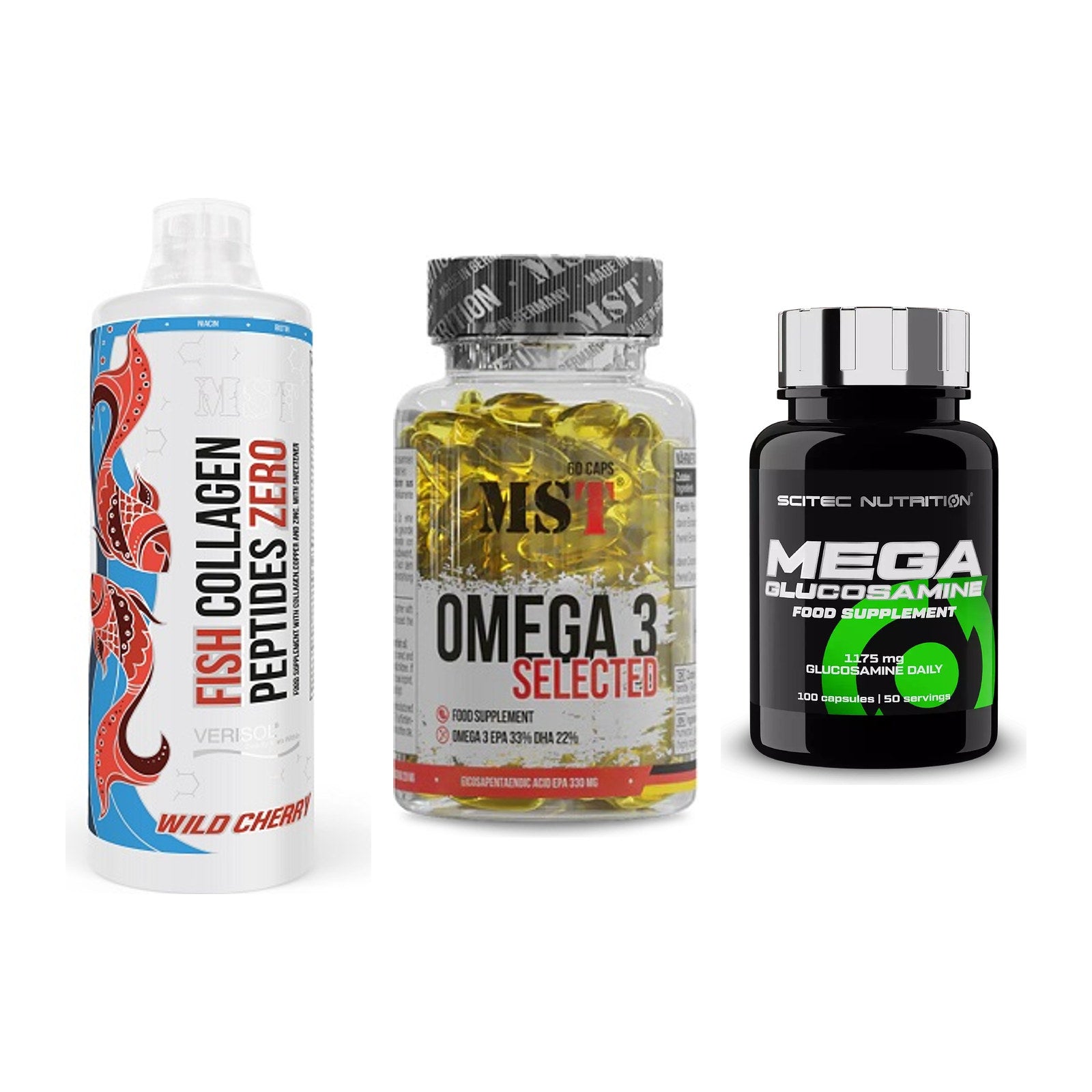 Gelenk-Set: MST Fish Collagen + MST Omega 3 + Scitec Mega – alle enthaltenen Artikel