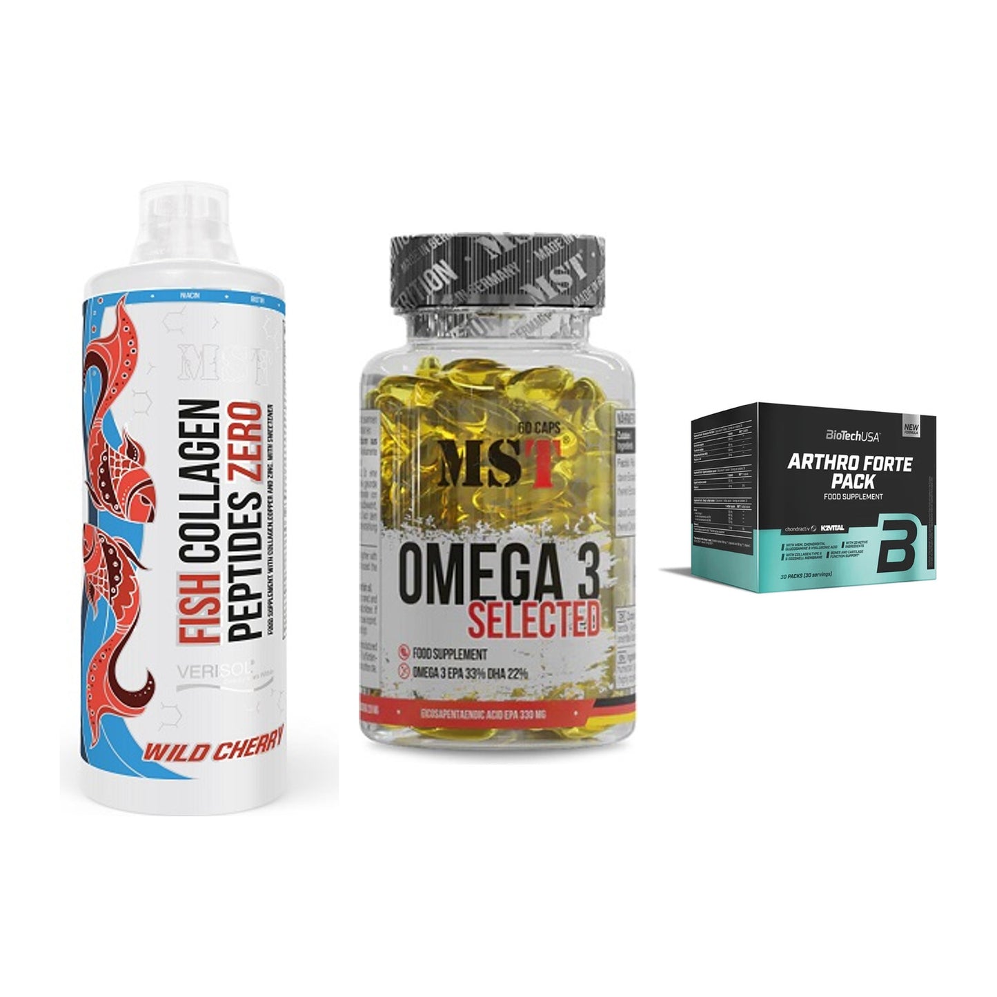 Gelenk-Set: MST Fish Collagen + MST Omega 3 + BioTech Arthro – alle enthaltenen Artikel