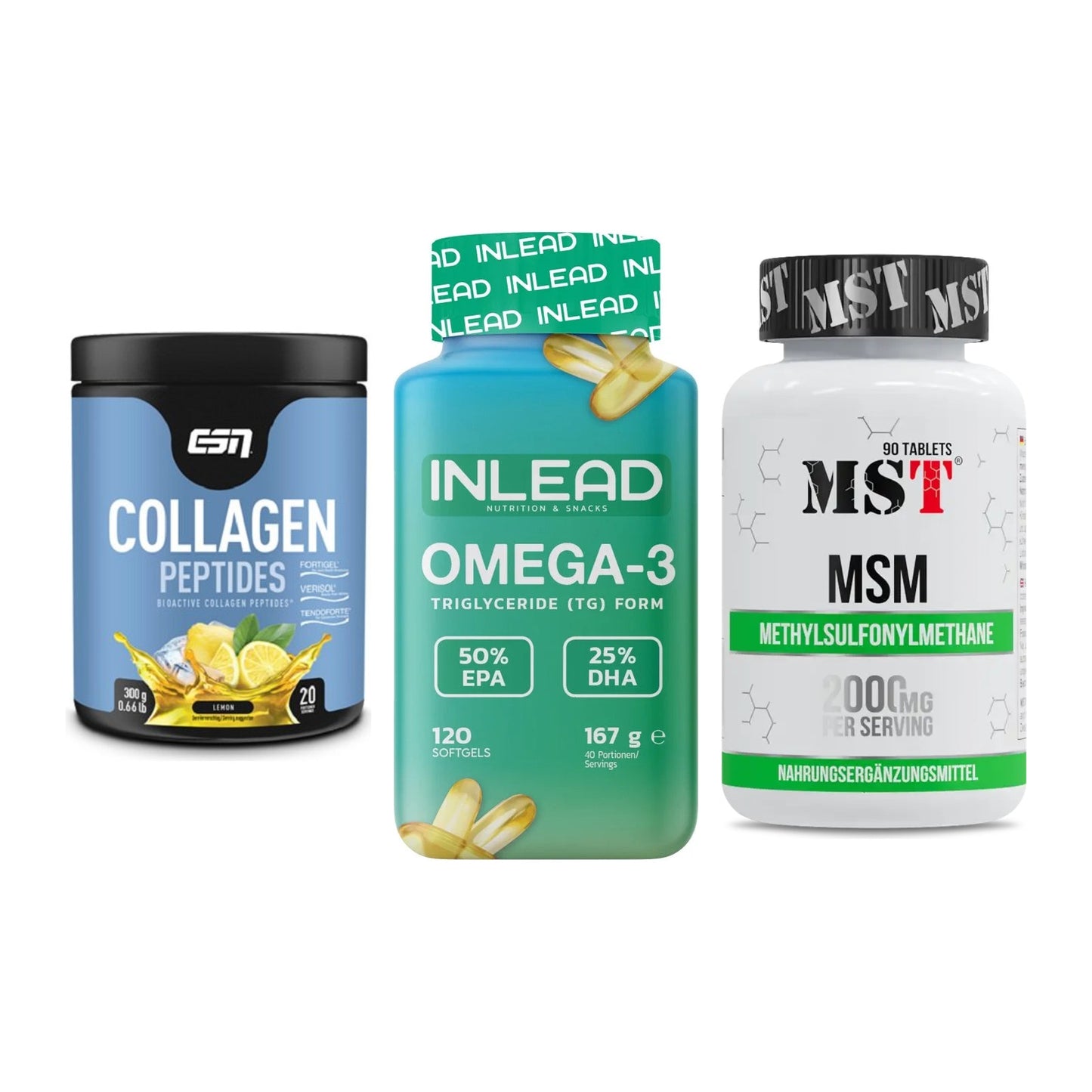 Gelenk-Set: ESN Collagen + INLEAD Omega-3 + MST MSM 2000 / – alle enthaltenen Artikel