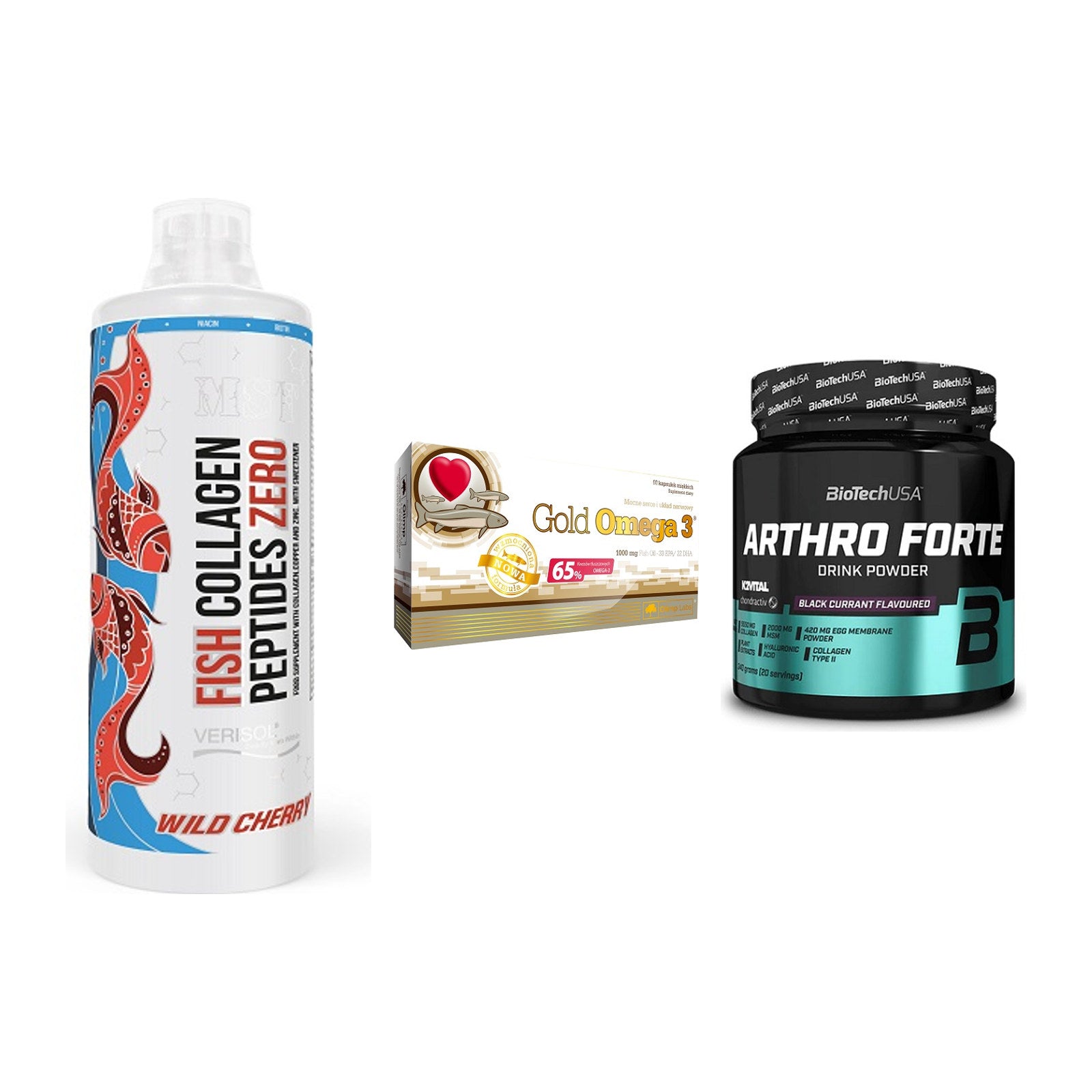 Gelenk-Set: MST Fish Collagen + Olimp Omega 3 + BioTech Arthro – alle enthaltenen Artikel