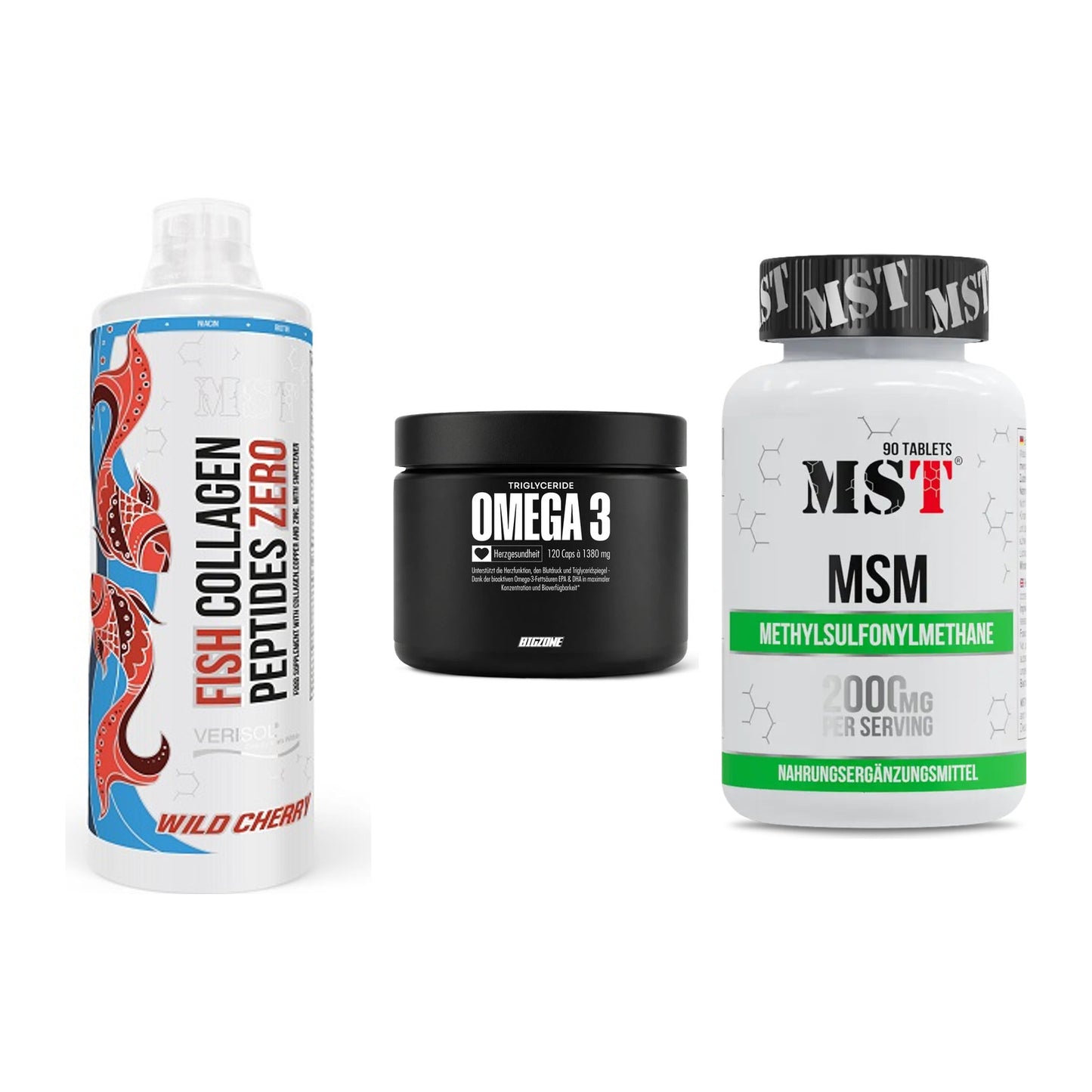 Gelenk-Set: MST Fish Collagen + Big Zone Omega 3 + MST MSM 2000 / – alle enthaltenen Artikel