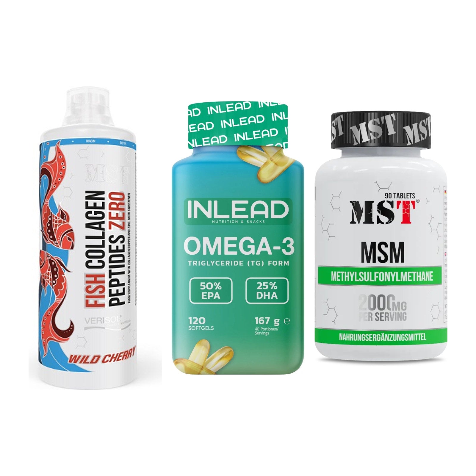 Gelenk-Set: MST Fish Collagen + INLEAD Omega-3 + MST MSM 2000 / – alle enthaltenen Artikel