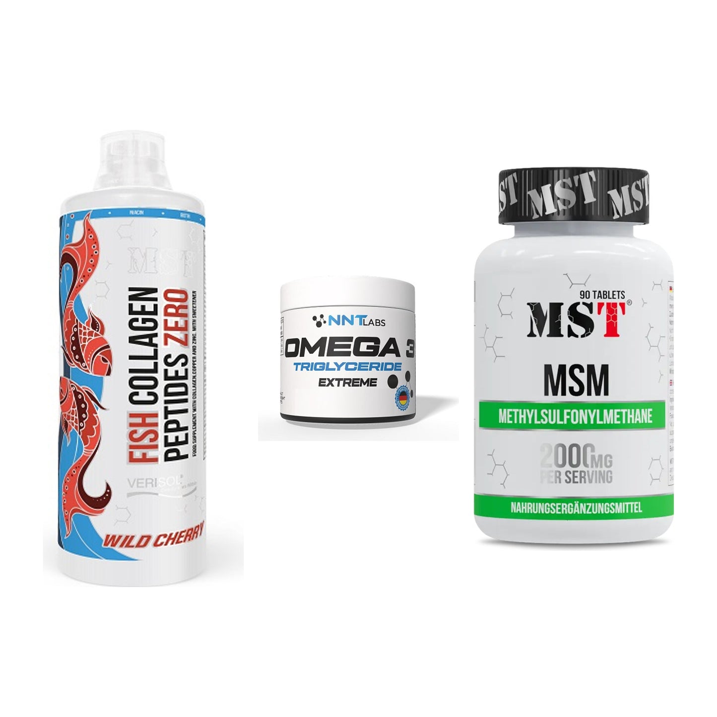 Gelenk-Set: MST Fish Collagen + NNT Omega 3 + MST MSM 2000 / – alle enthaltenen Artikel