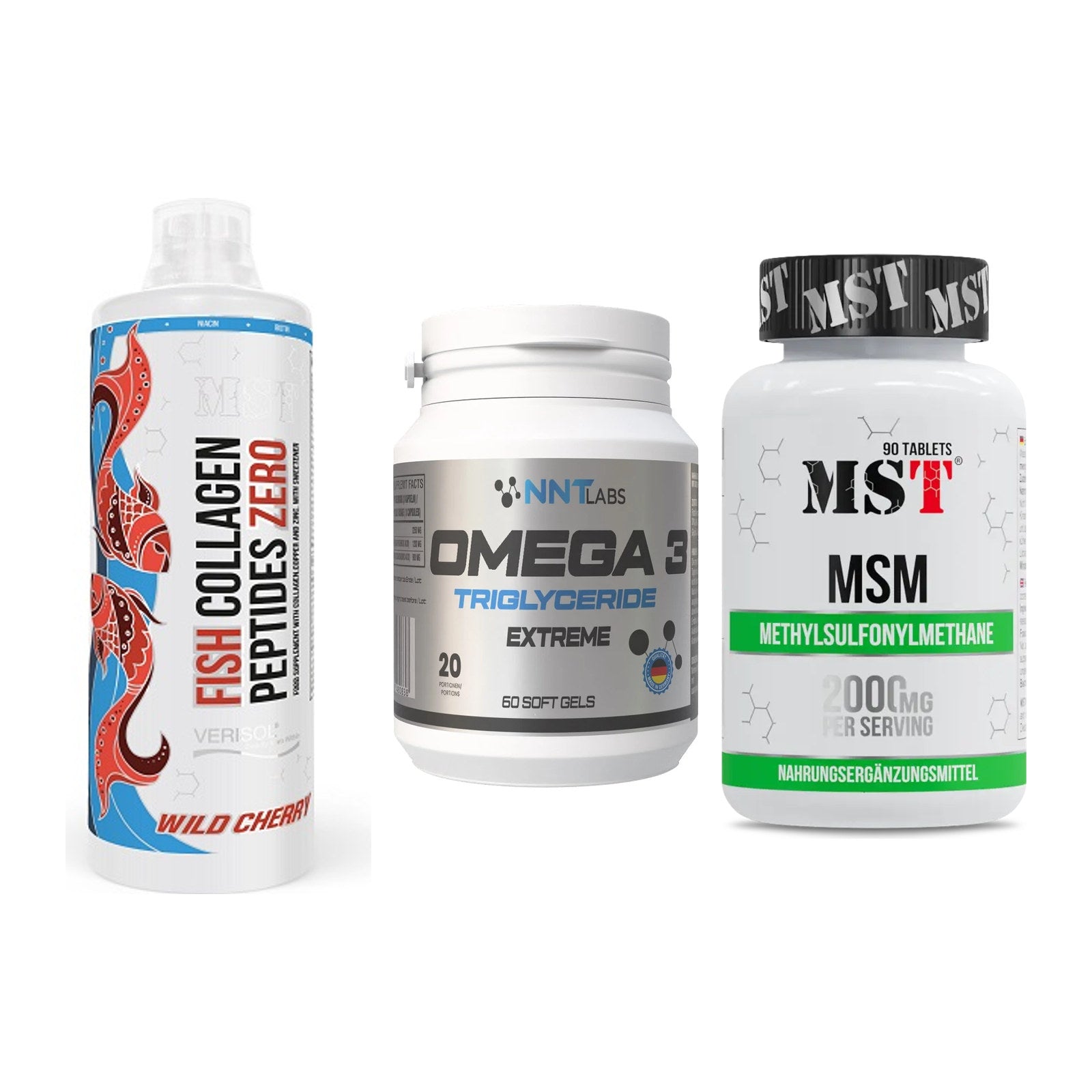 Gelenk-Set: MST Fish Collagen + NNT Omega 3 + MST MSM 2000 / – alle enthaltenen Artikel