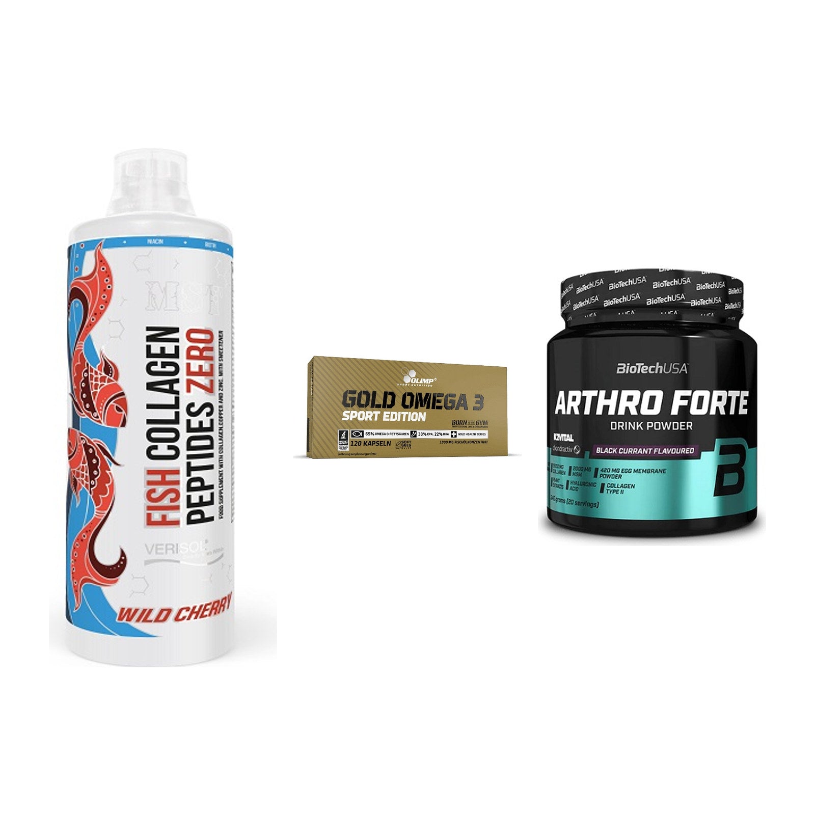 Gelenk-Set: MST Fish Collagen + Olimp Omega 3 + BioTech Arthro – alle enthaltenen Artikel