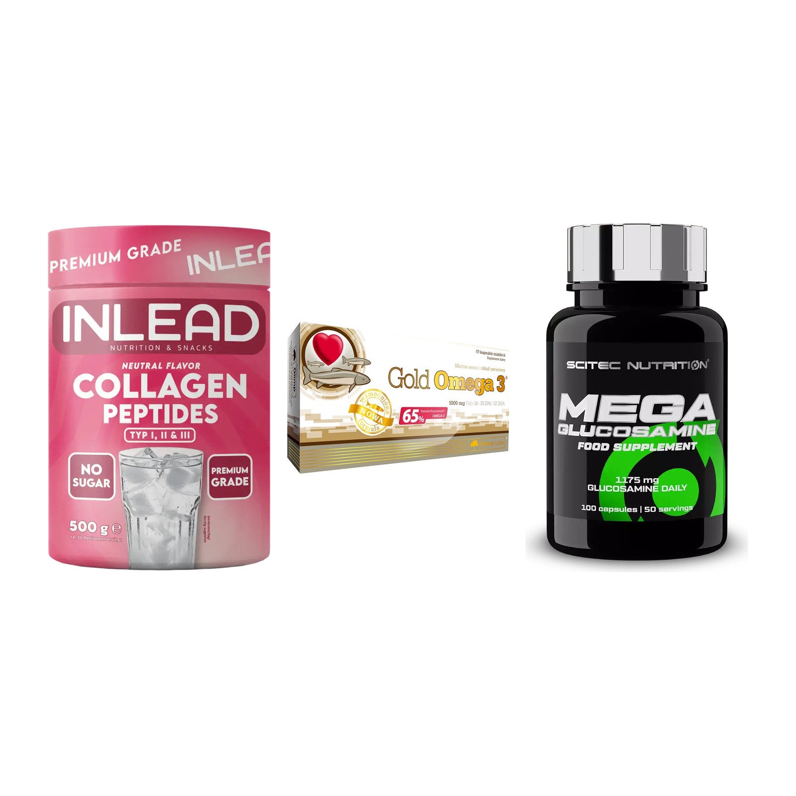 Gelenk-Set: INLEAD Collagen + Olimp Omega 3 + Scitec Mega – alle enthaltenen Artikel