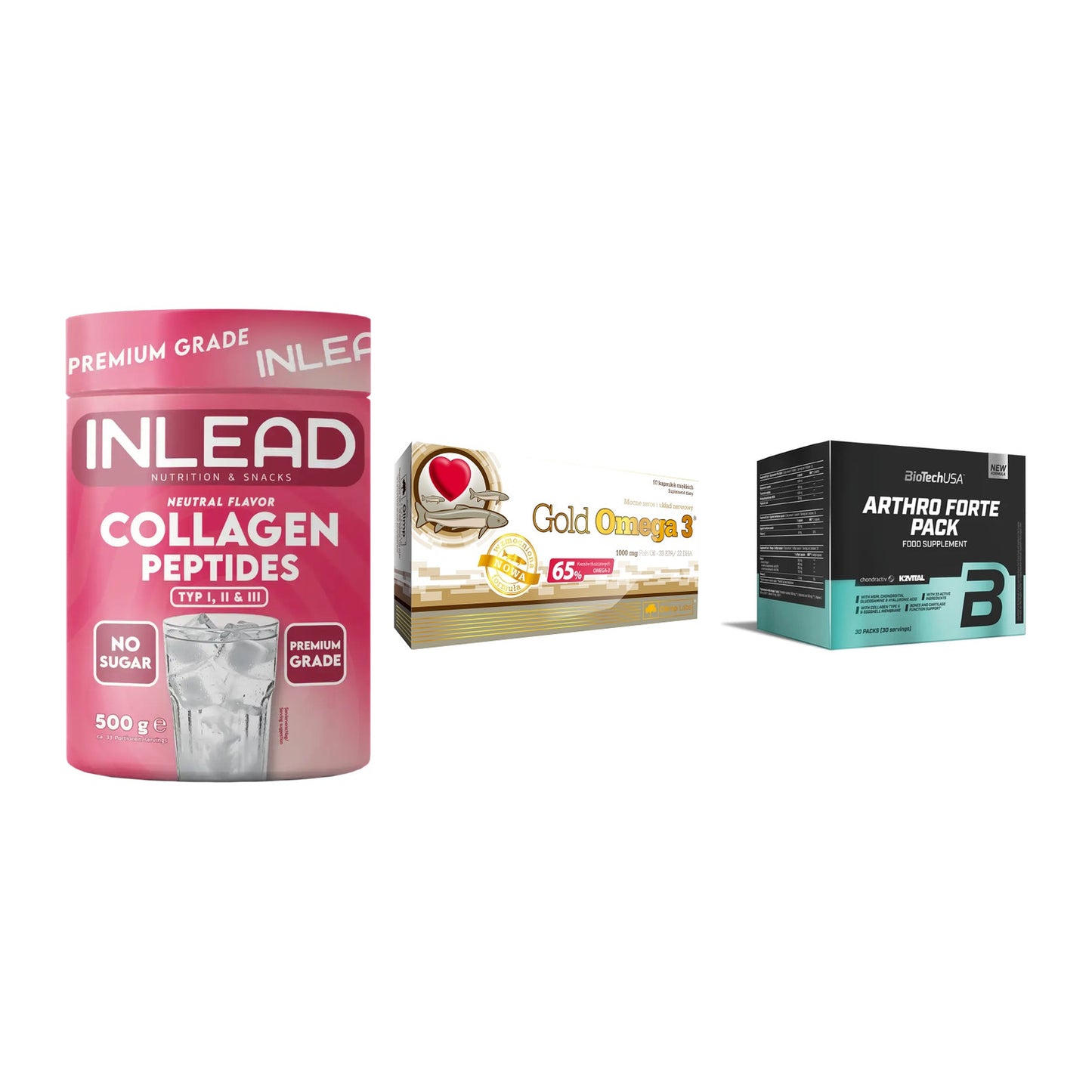 Gelenk-Set: INLEAD Collagen + Olimp Omega 3 + BioTech Arthro – alle enthaltenen Artikel