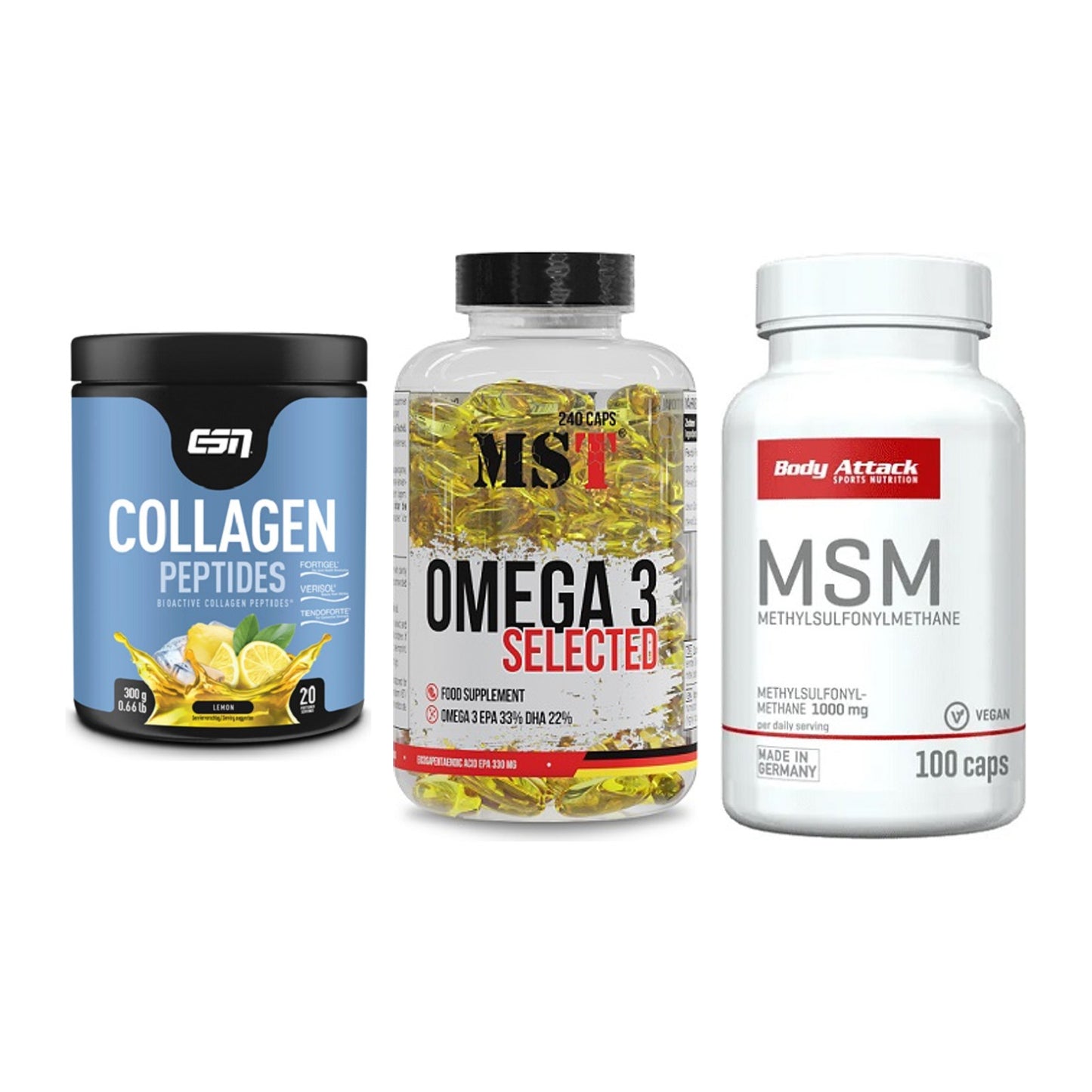 Gelenk-Set: ESN Collagen + MST Omega 3 + Body Attack MSM – alle enthaltenen Artikel