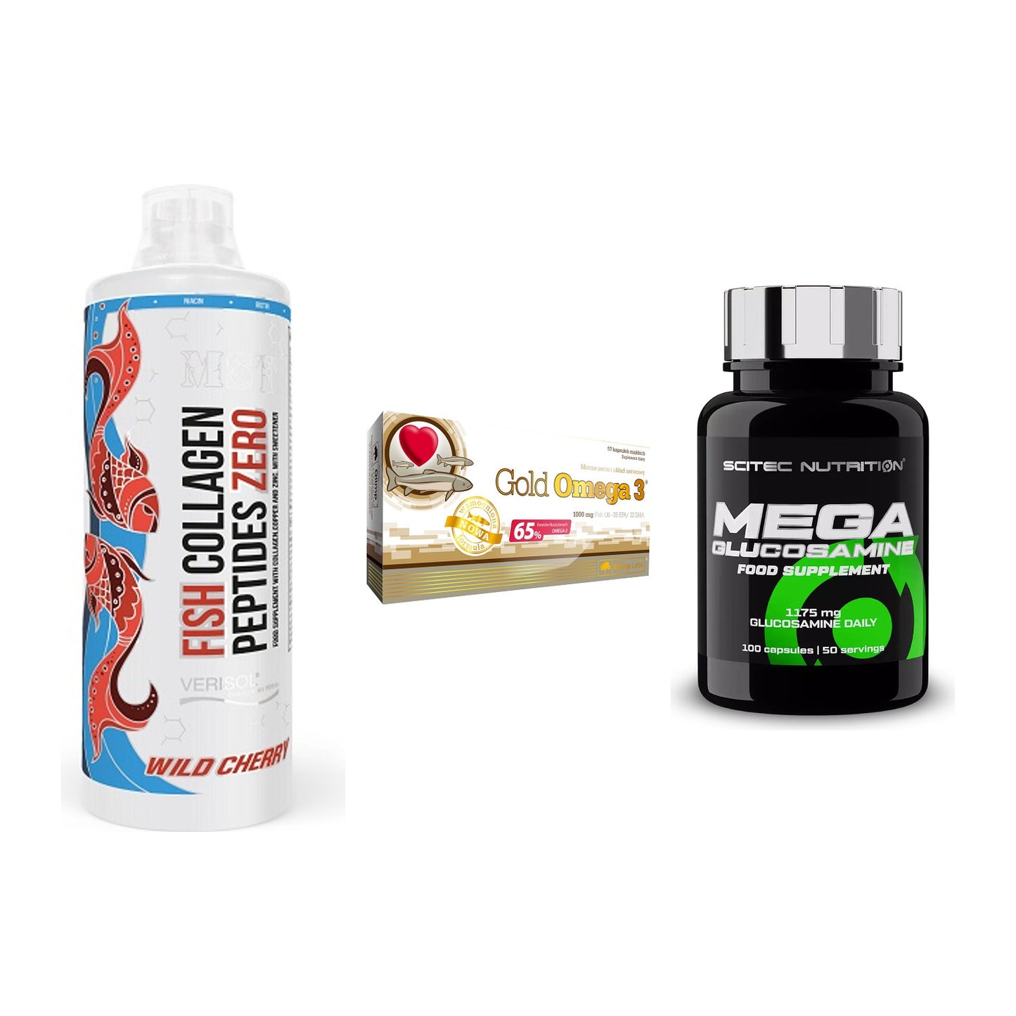 Gelenk-Set: MST Fish Collagen + Olimp Omega 3 + Scitec Mega – alle enthaltenen Artikel
