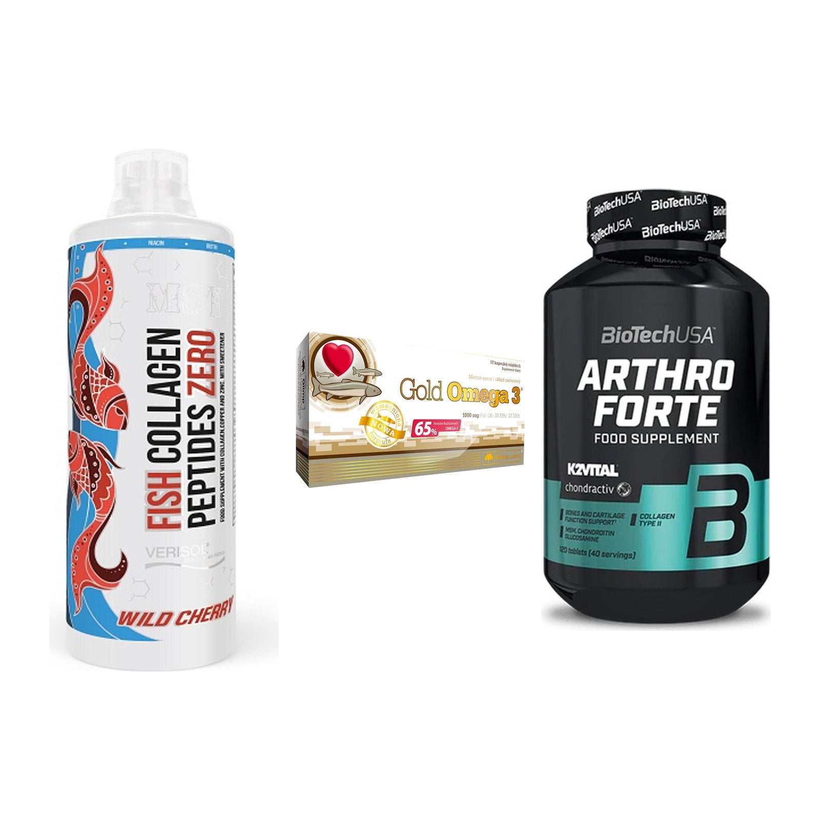 Gelenk-Set: MST Fish Collagen + Olimp Omega 3 + BioTech Arthro – alle enthaltenen Artikel