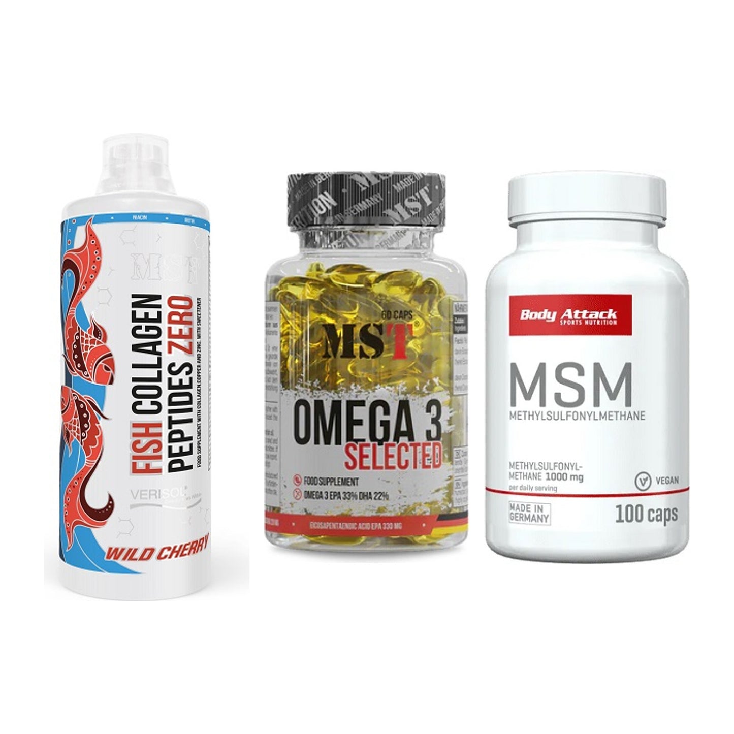 Gelenk-Set: MST Fish Collagen + MST Omega 3 + Body Attack MSM – alle enthaltenen Artikel