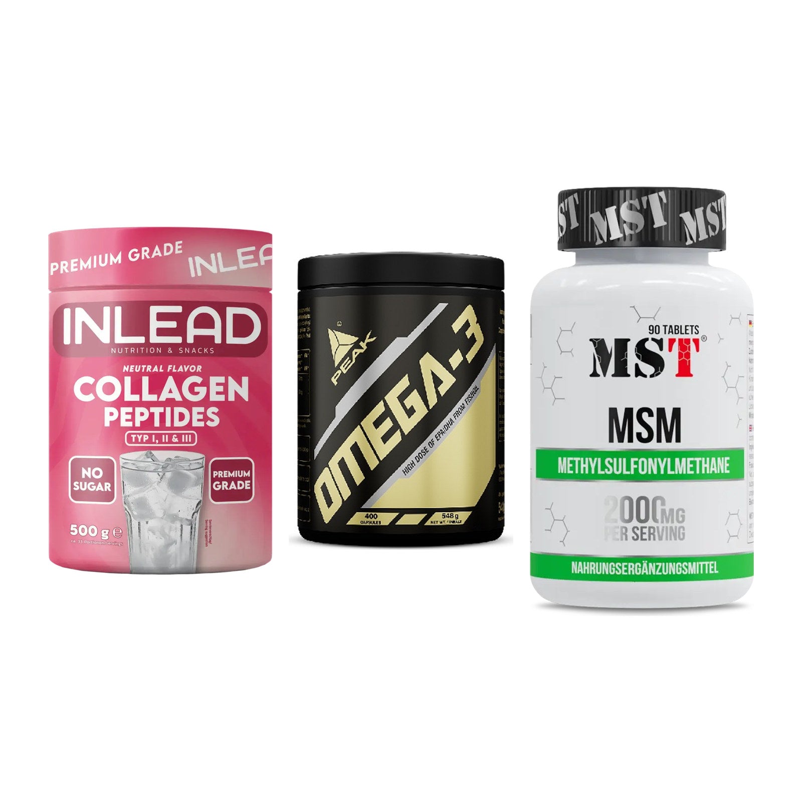 Gelenk-Set: INLEAD Collagen + Peak Omega-3 + MST MSM 2000 / – alle enthaltenen Artikel