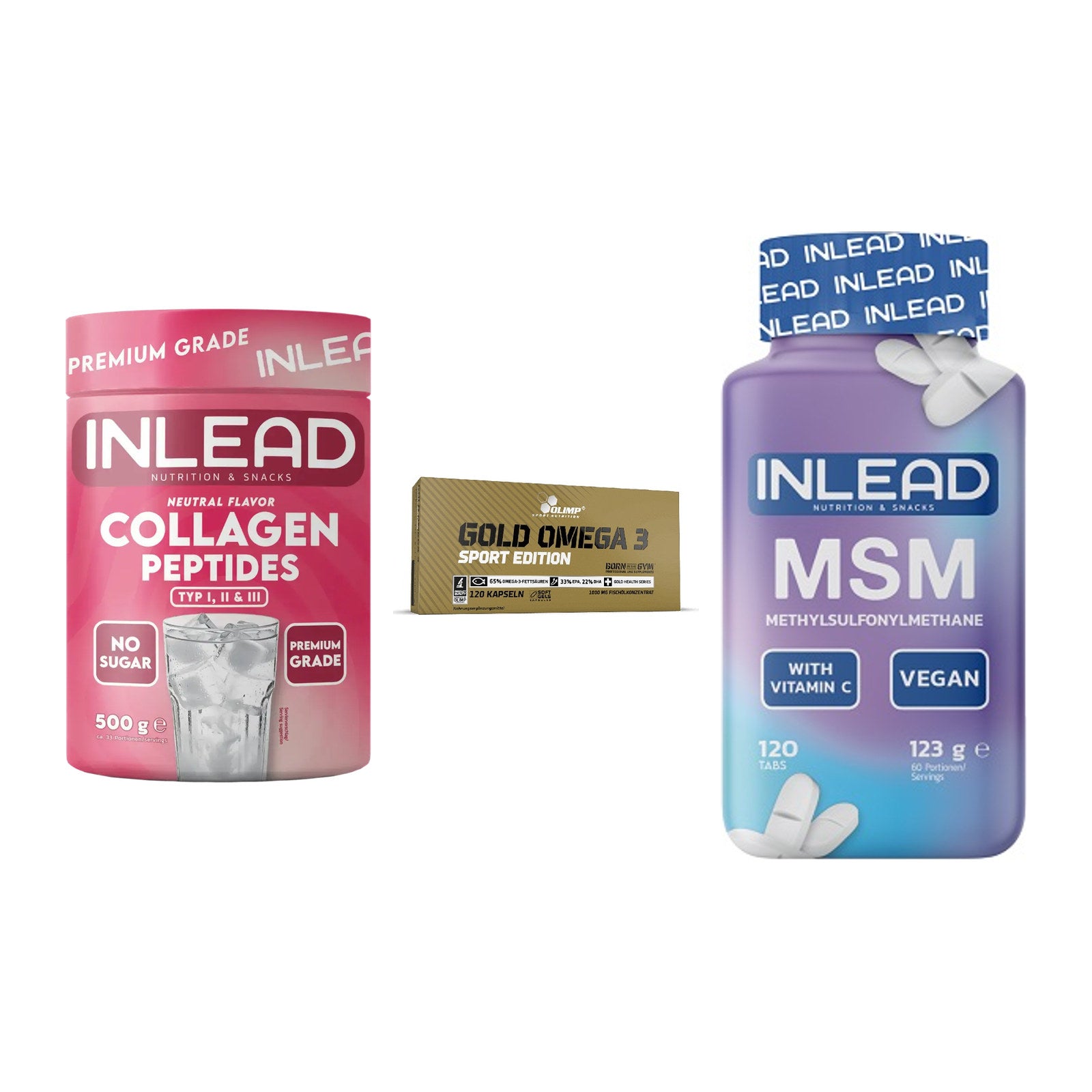 Gelenk-Set: INLEAD Collagen + Olimp Omega 3 + INLEAD MSM – alle enthaltenen Artikel