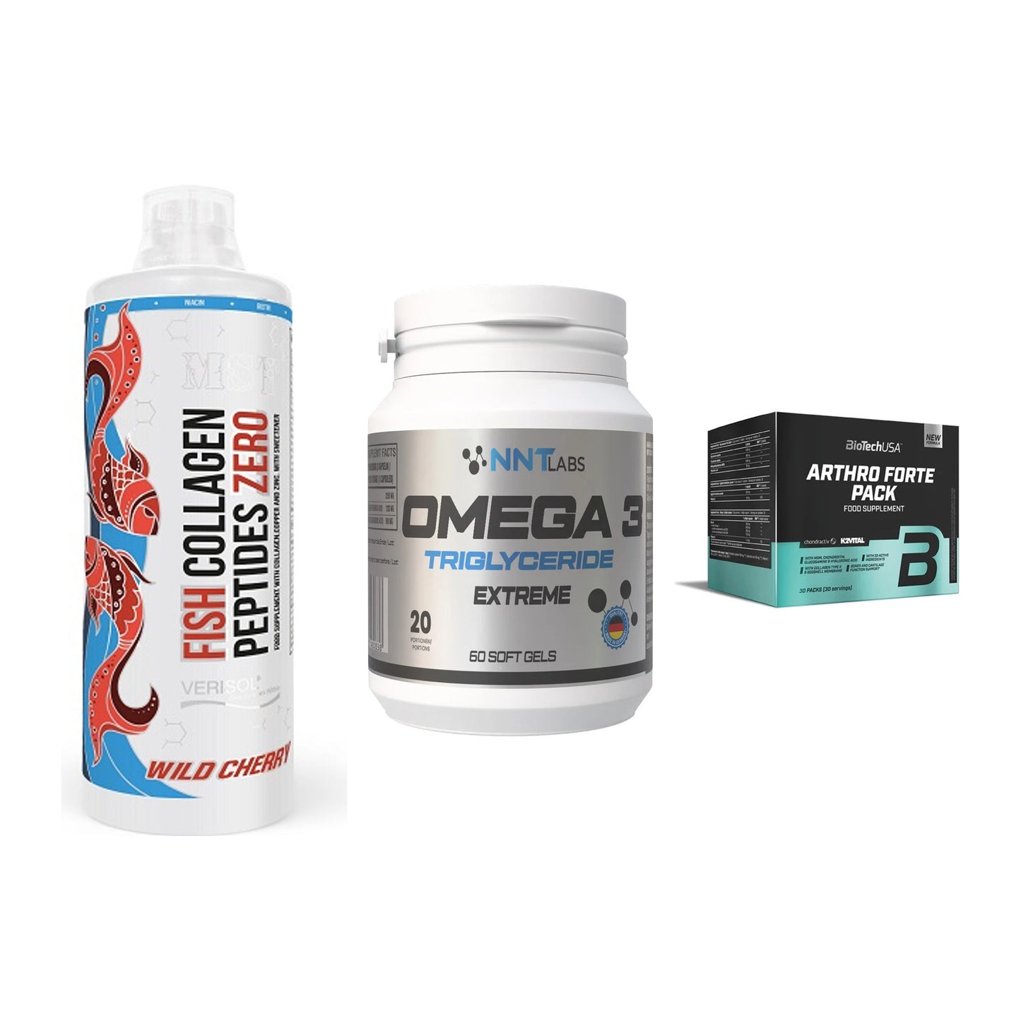 Gelenk-Set: MST Fish Collagen + NNT Omega 3 + BioTech Arthro – alle enthaltenen Artikel