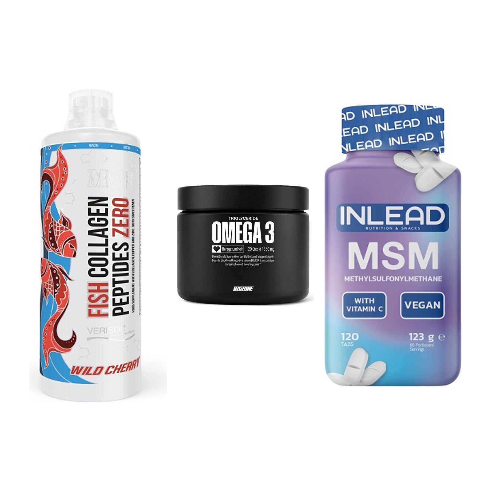 Gelenk-Set: MST Fish Collagen + Big Zone Omega 3 + INLEAD MSM – alle enthaltenen Artikel