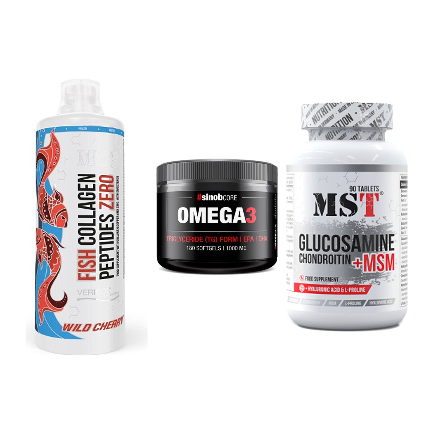 Gelenk-Set: MST Fish Collagen + Sinob Omega 3 180 + MST Glucosamine – alle enthaltenen Artikel
