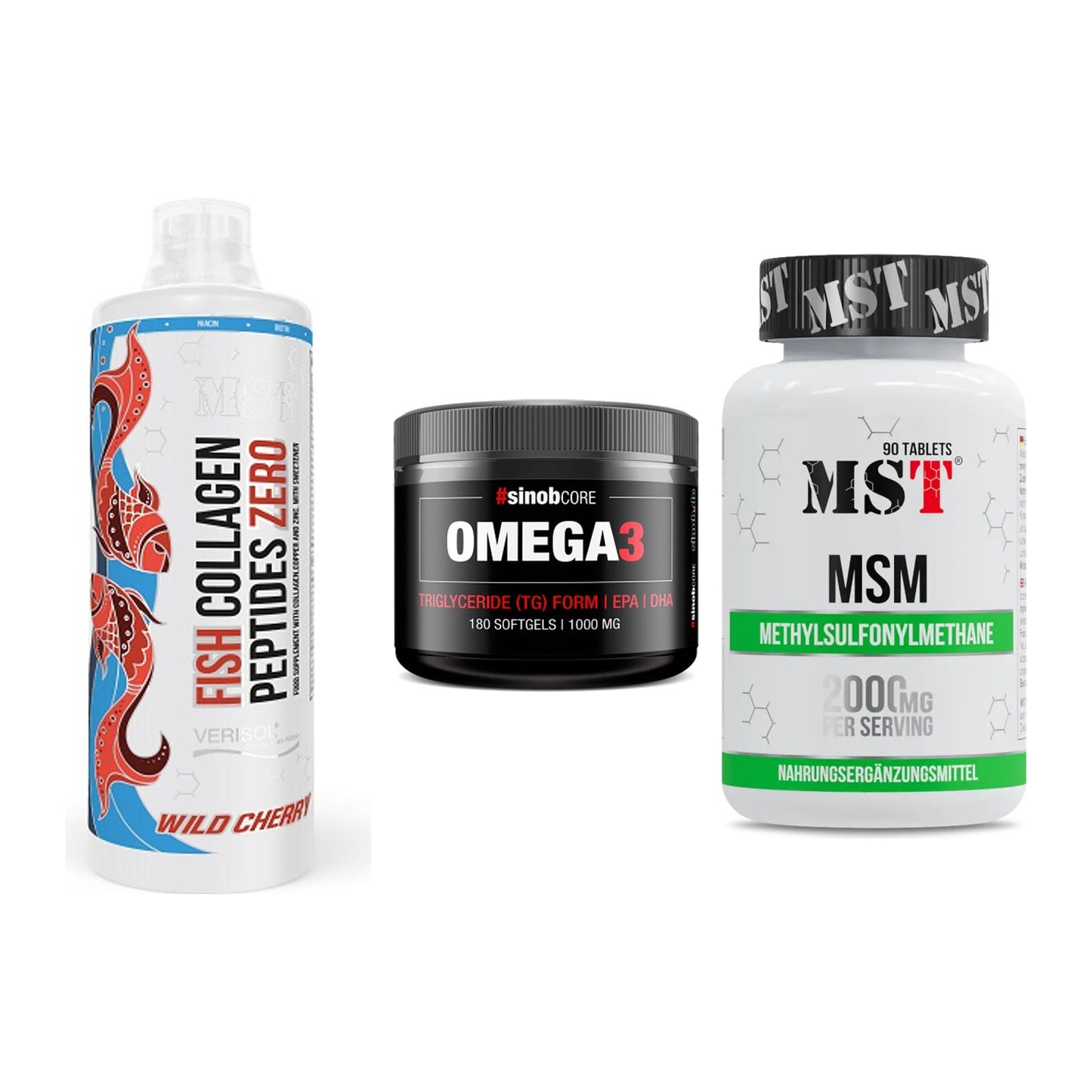 Gelenk-Set: MST Fish Collagen + Sinob Omega 3 180 + MST MSM 2000 / – alle enthaltenen Artikel