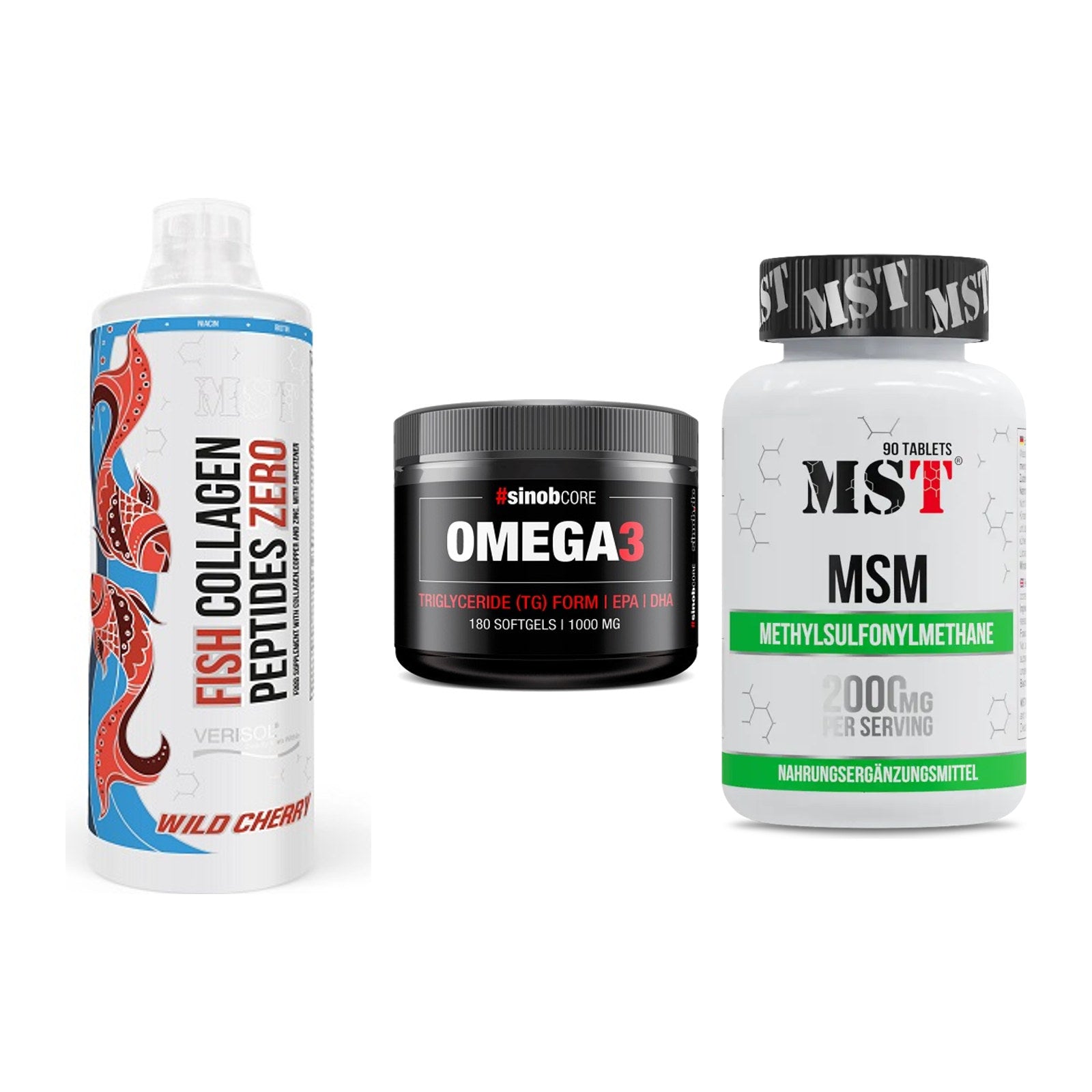 Gelenk-Set: MST Fish Collagen + Sinob Omega 3 180 + MST MSM 2000 / – alle enthaltenen Artikel