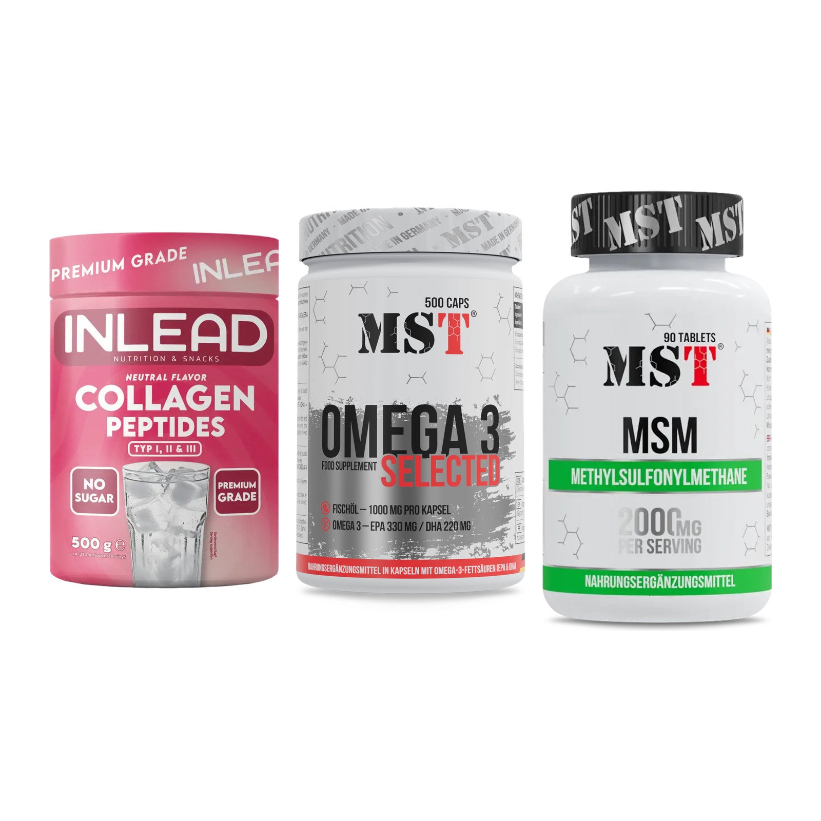 Gelenk-Set: INLEAD Collagen + MST Omega 3 + MST MSM 2000 / – alle enthaltenen Artikel