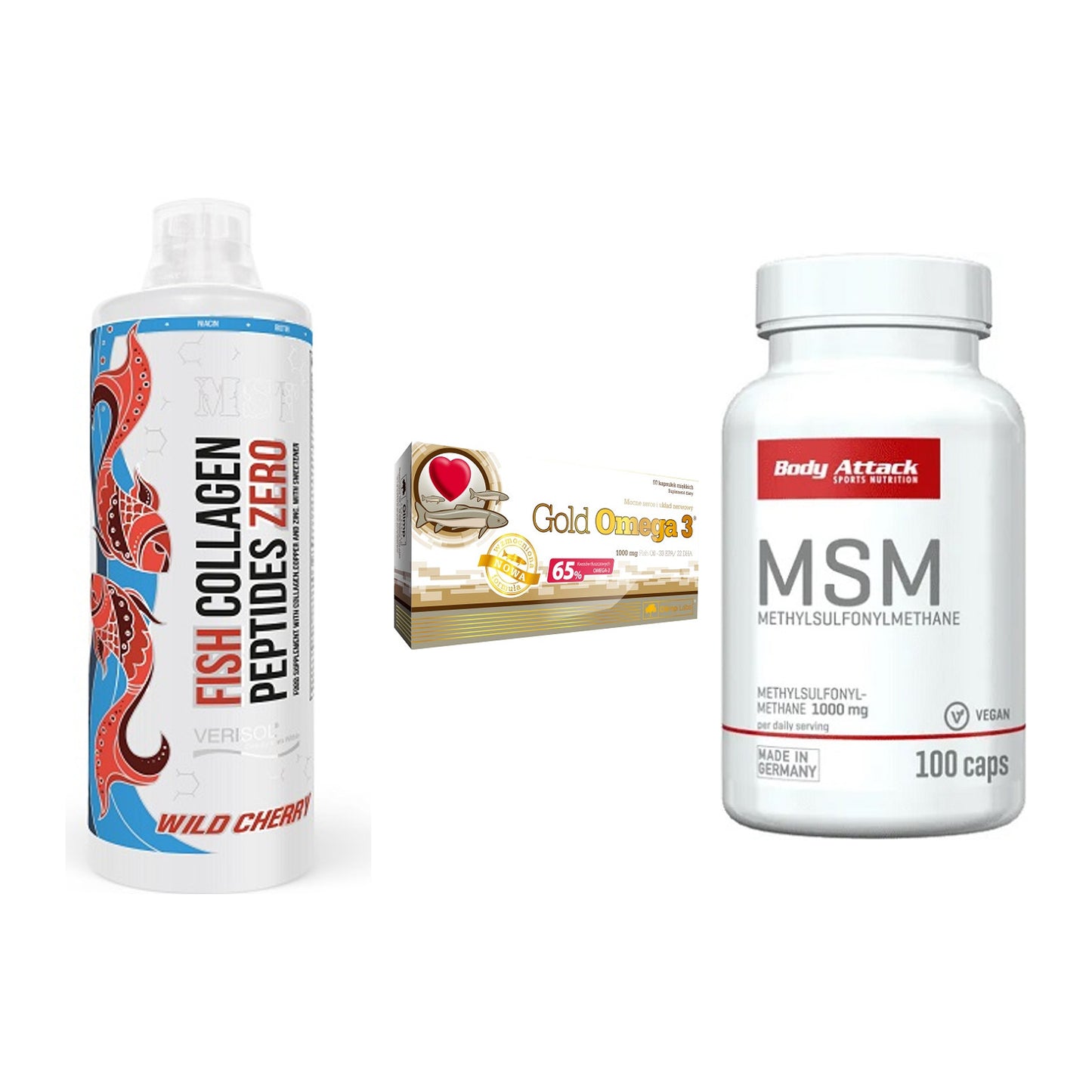 Gelenk-Set: MST Fish Collagen + Olimp Omega 3 + Body Attack MSM – alle enthaltenen Artikel