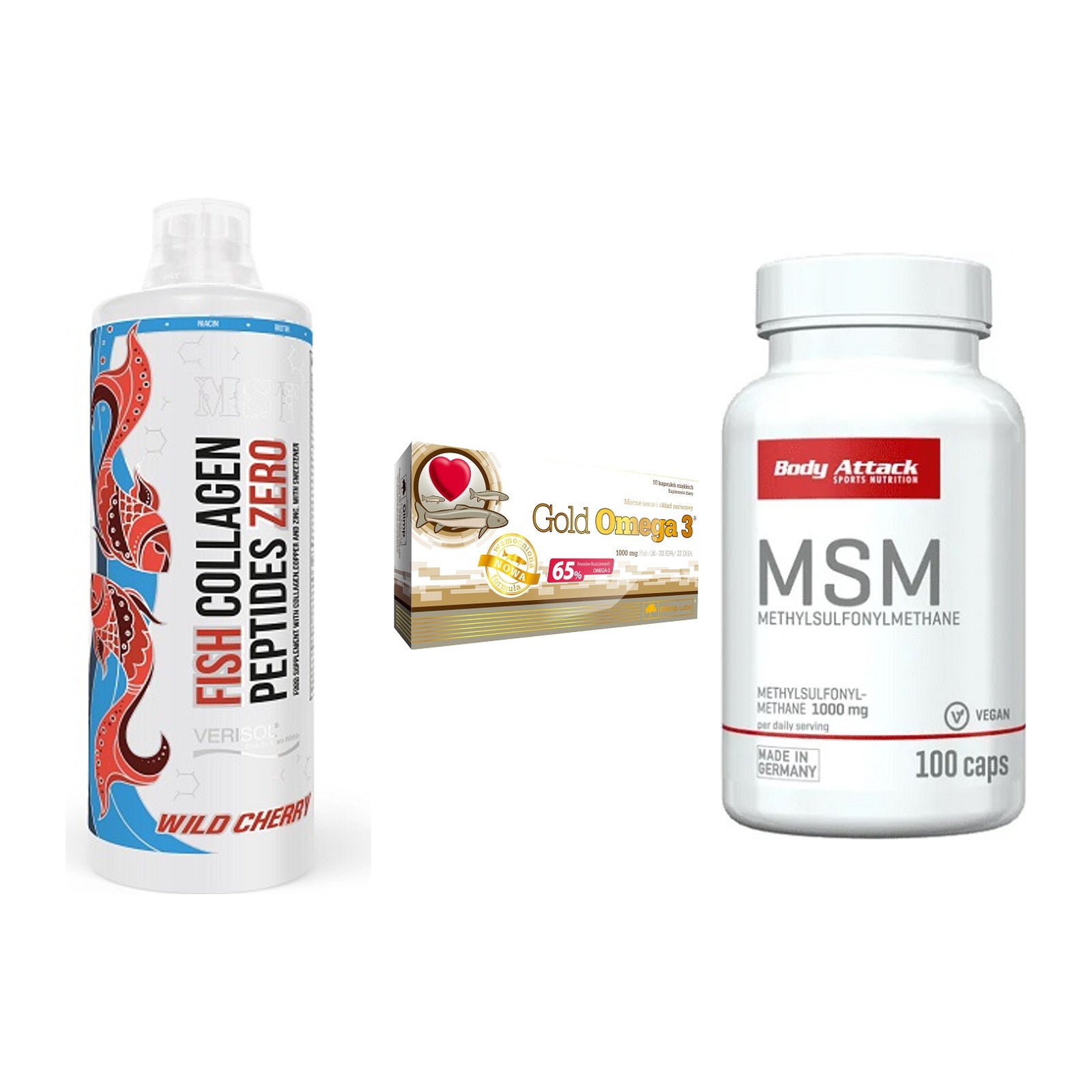 Gelenk-Set: MST Fish Collagen + Olimp Omega 3 + Body Attack MSM – alle enthaltenen Artikel