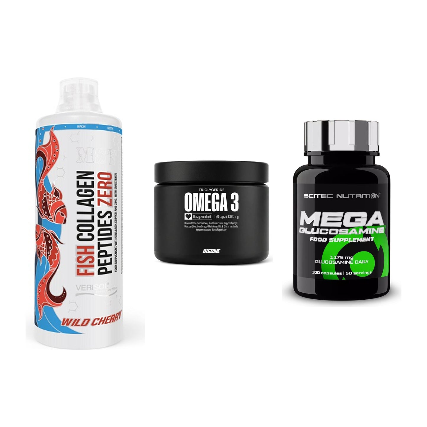 Gelenk-Set: MST Fish Collagen + Big Zone Omega 3 + Scitec Mega – alle enthaltenen Artikel
