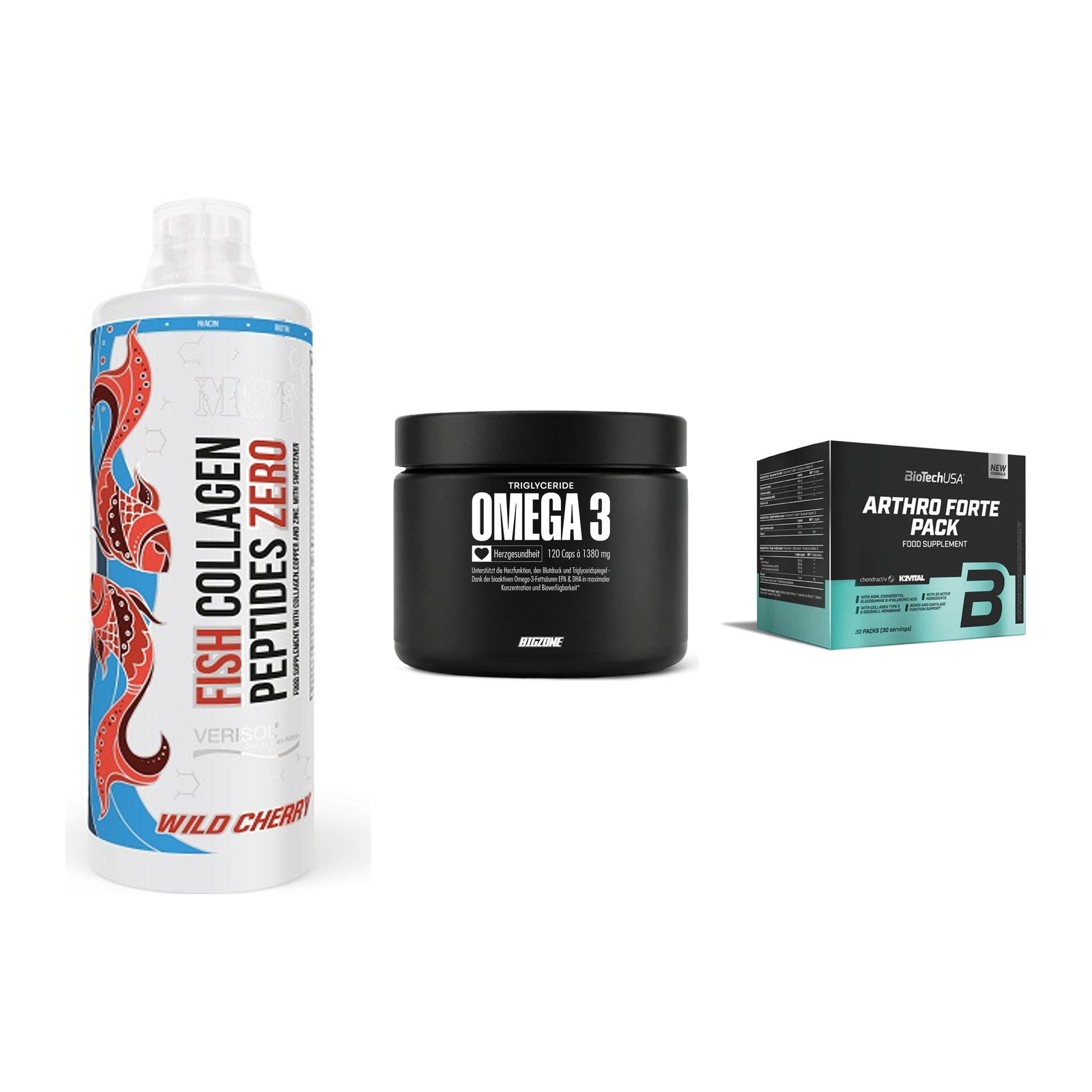 Gelenk-Set: MST Fish Collagen + Big Zone Omega 3 + BioTech Arthro – alle enthaltenen Artikel