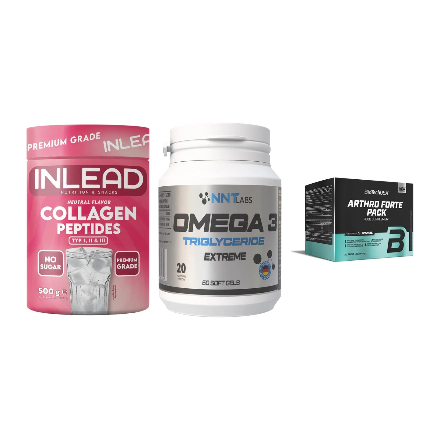 Gelenk-Set: INLEAD Collagen + NNT Omega 3 + BioTech Arthro – alle enthaltenen Artikel