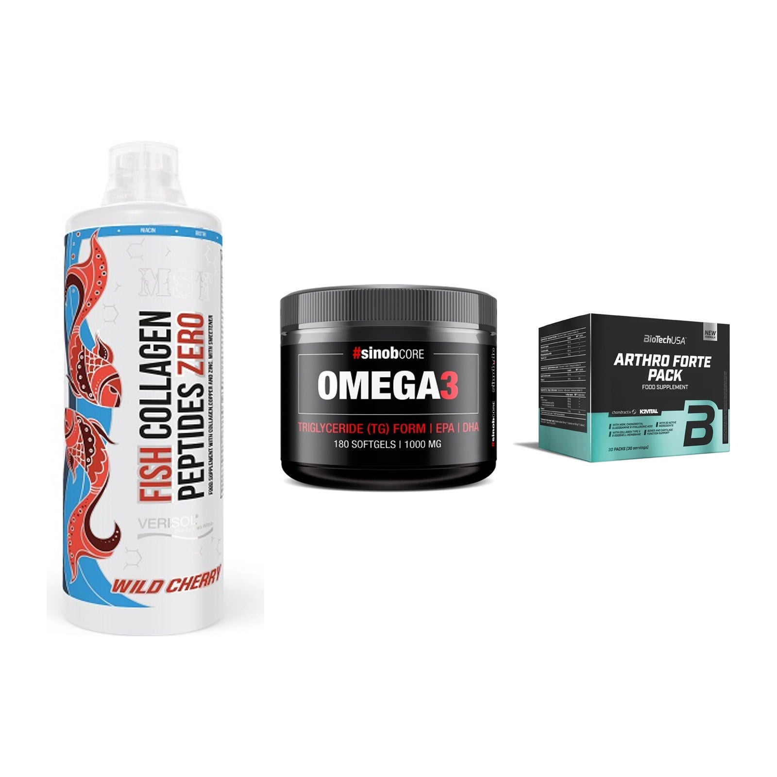 Gelenk-Set: MST Fish Collagen + Sinob Omega 3 180 + BioTech Arthro – alle enthaltenen Artikel