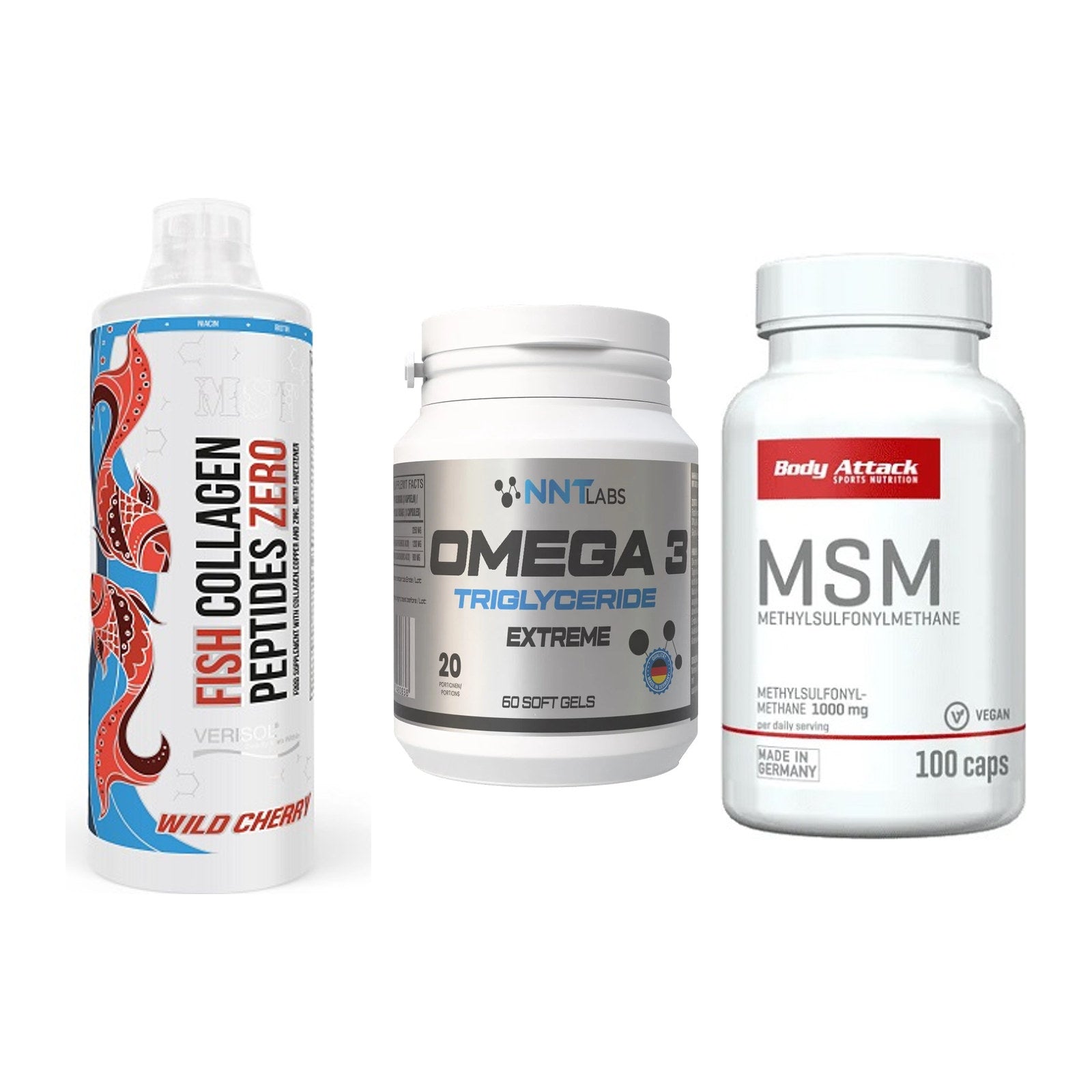 Gelenk-Set: MST Fish Collagen + NNT Omega 3 + Body Attack MSM – alle enthaltenen Artikel