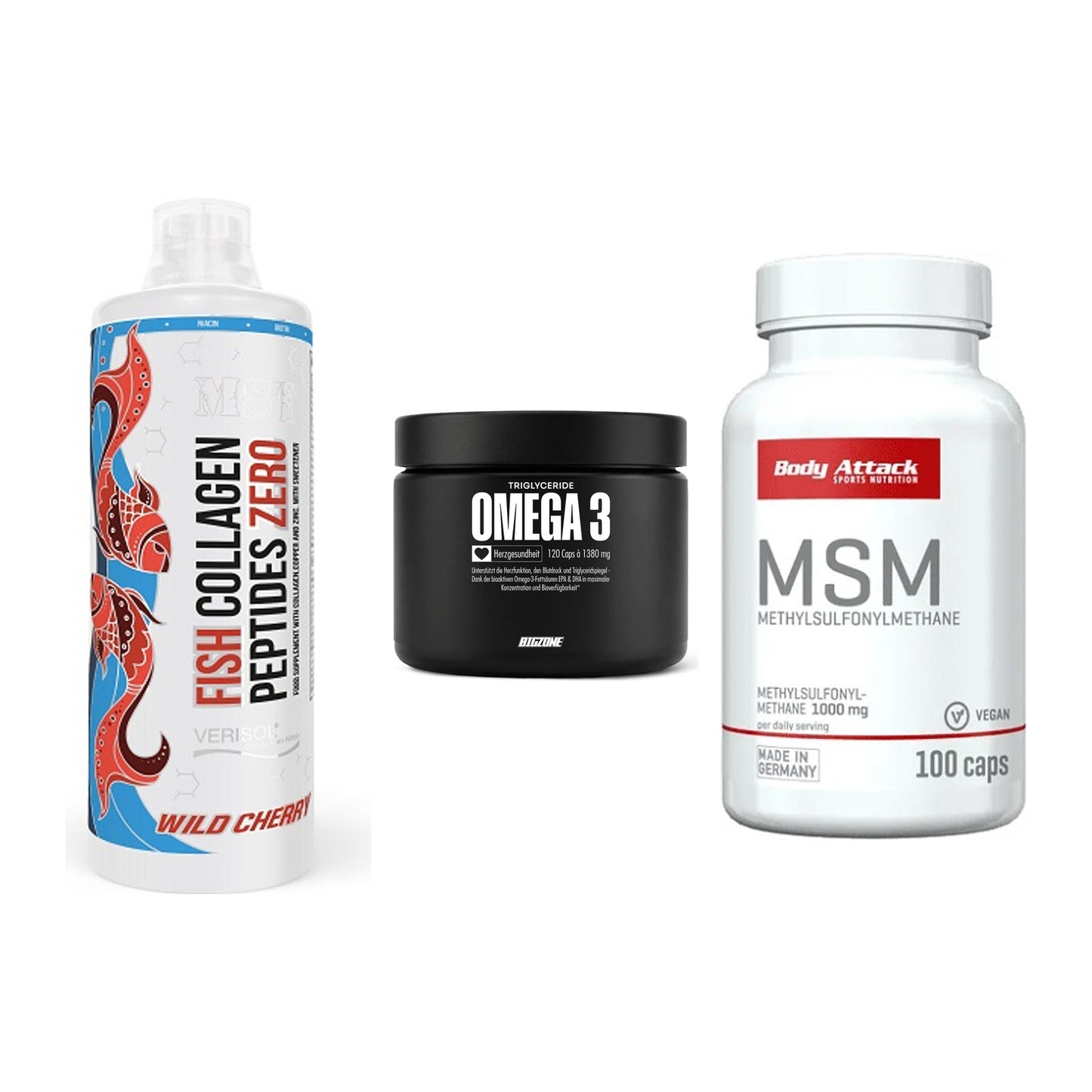 Gelenk-Set: MST Fish Collagen + Big Zone Omega 3 + Body Attack MSM – alle enthaltenen Artikel